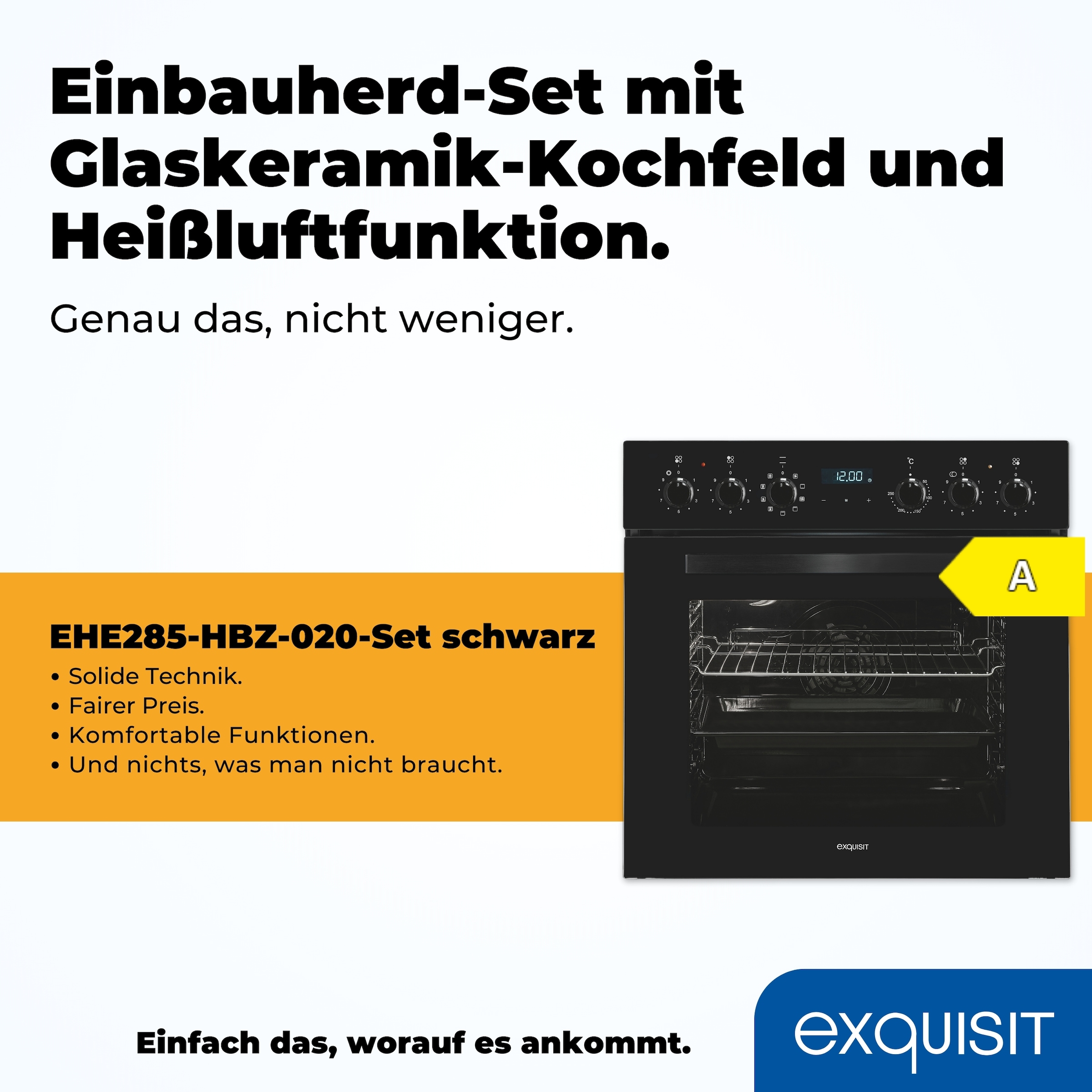 exquisit Elektro-Herd-Set »EHE285-HBZ-020«, mit Teleskopauszug nachrüstbar