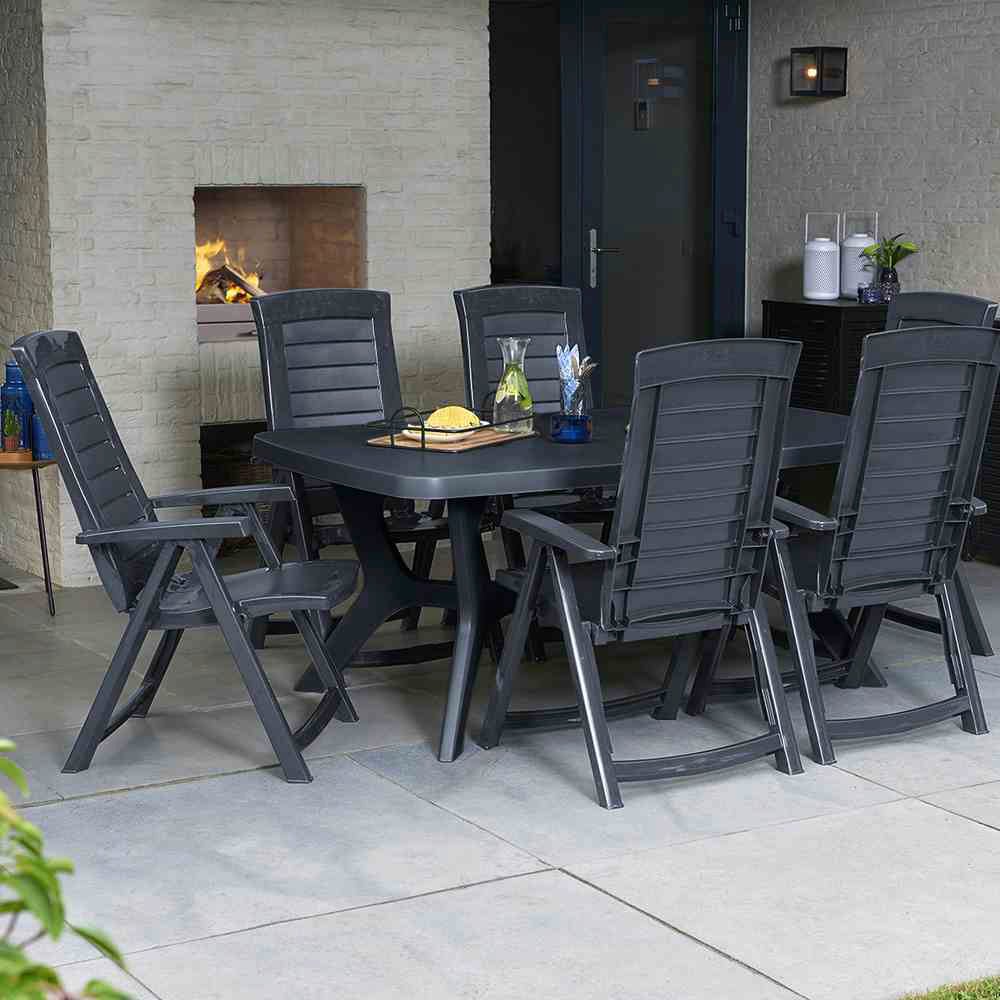 Garten-Essgruppe »Aruba«, (7 tlg., 6x Klappsessel, 1x Tisch 165x95cm), Kunststoff,...