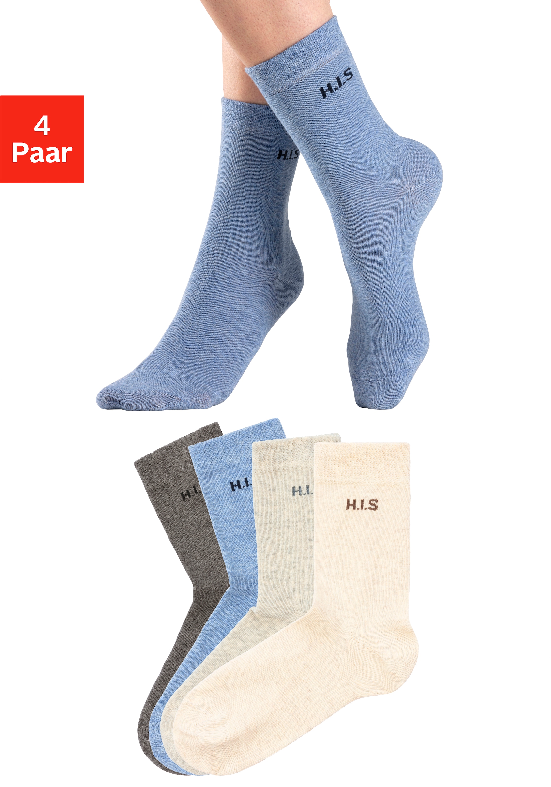 H.I.S Socken, (Packung, 4 Paar), ohne einschneidendes Bündchen