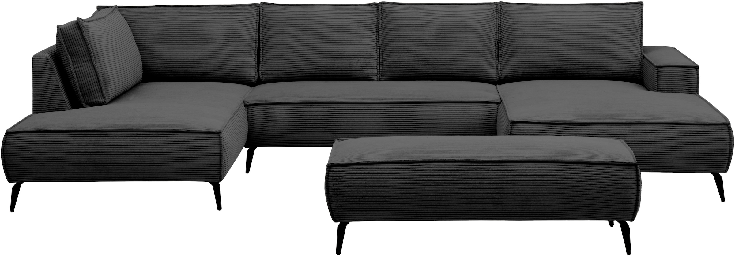 Home affaire Wohnlandschaft »Tvinnu, moderne U-Form, Couch in Cord oder Webstoff in Leinenoptik« Recamiere rechts/links, schwarze Metallfüße, bequeme Sitz-/Liegefläche