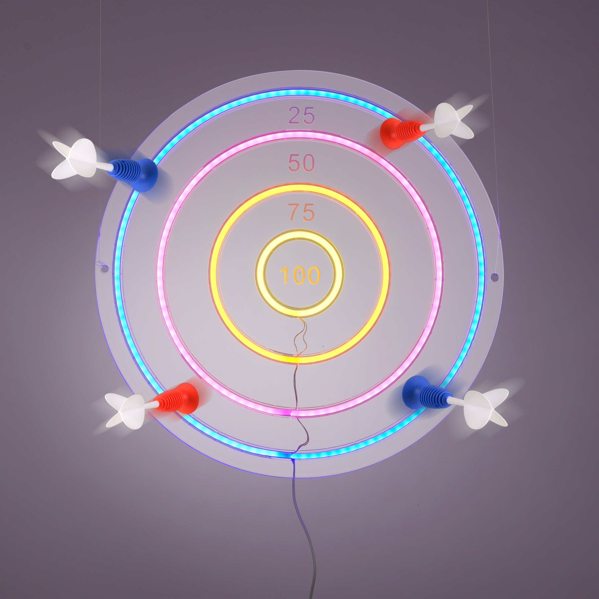 JUST LIGHT LED Wandleuchte »Dartscheibe NEON-DARTS« LED-Board 1 Stk. RGB LED-Dartscheibe mit 4 Saugnapf-Dartpfeilen