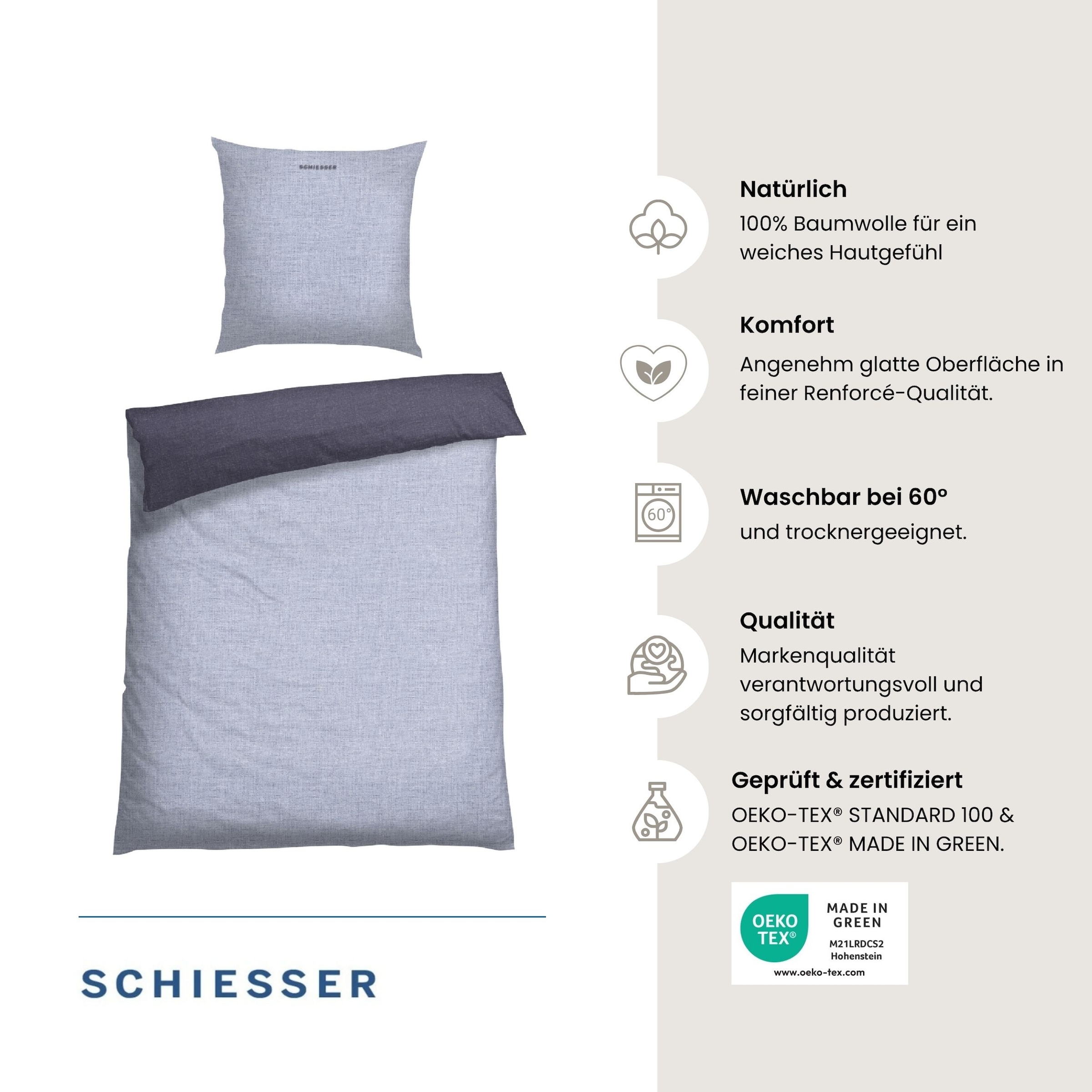 Schiesser Renforcé-Bettwäsche »Doubleface« - blau