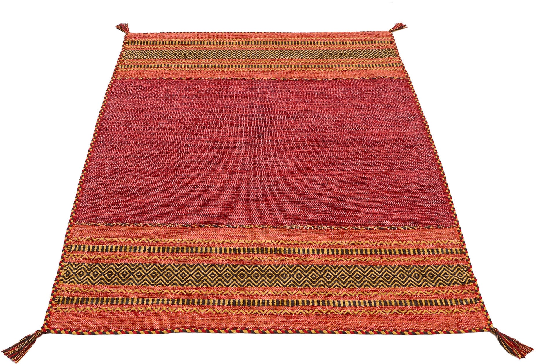 carpetfine Teppich »Kelim Azizi«, Fransen, Baumwolle, Wendeteppich Wohnzimmer rechteckig, mit