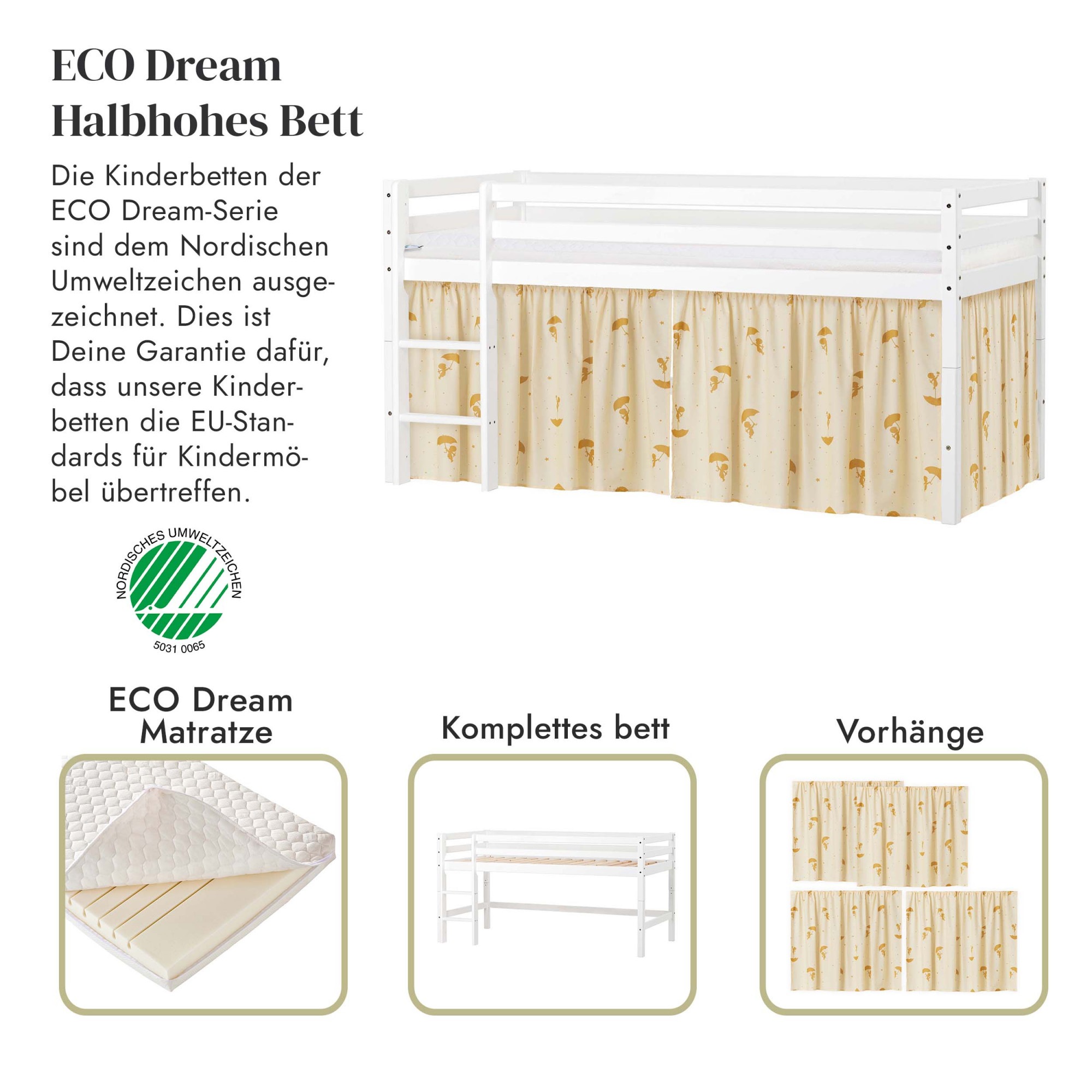 Hoppekids Spielbett »ECO Dream«, Massivholz, wahlweise in 2 Größen und 4 Farben, Matratze wählbar