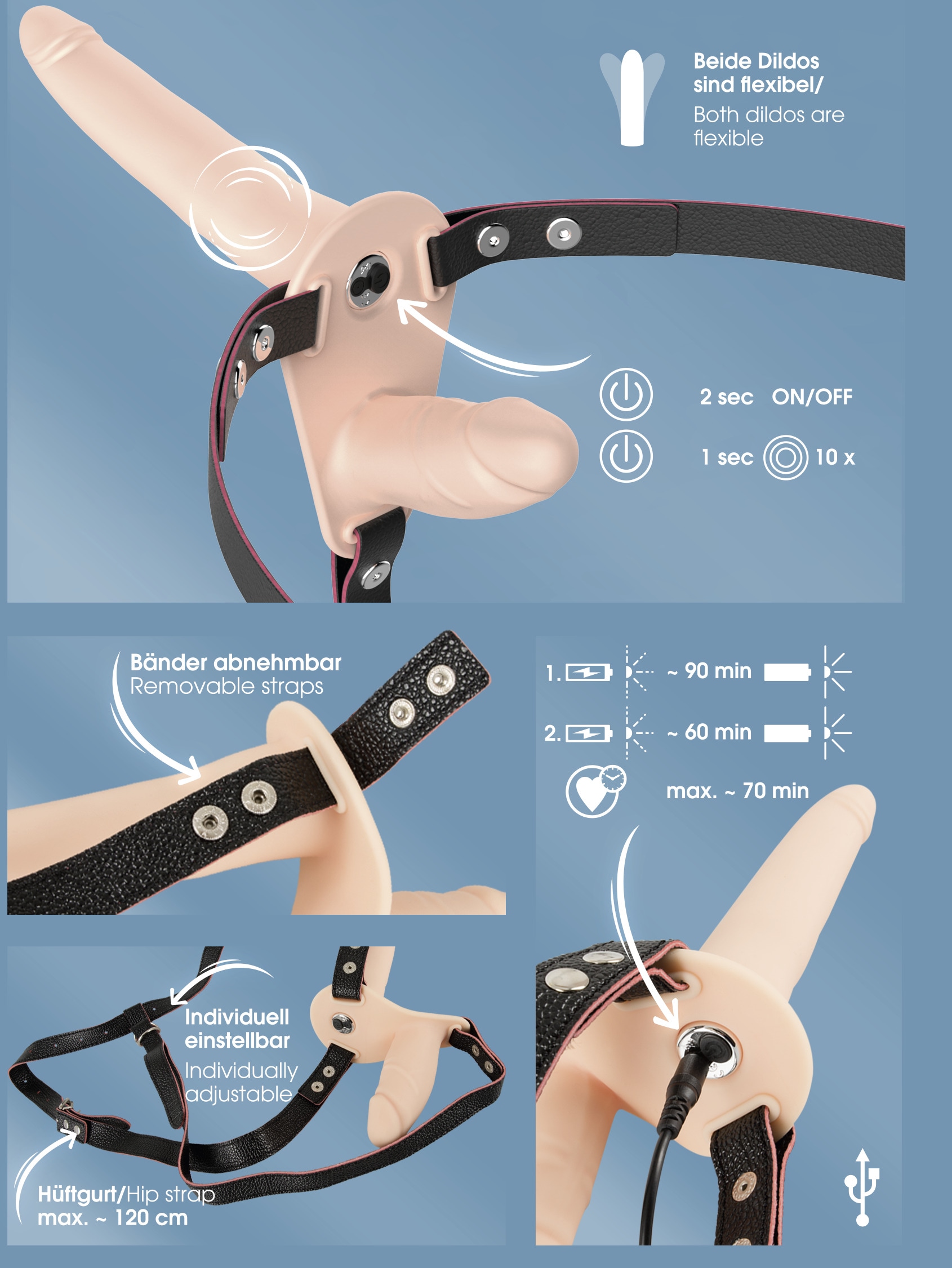 You2Toys Vibrator »Strap-On Vibrating Double Strap-On«