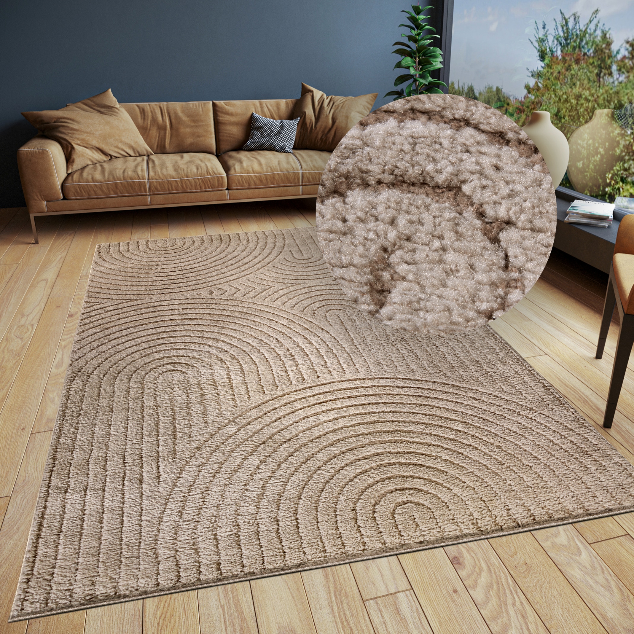 ELLE DECORATION Designteppich "Cosy Panglao, auch als Rundteppich erhältlich" rechteckig 14 mm Höhe uni Kurzflor, Hoch Tief Struktur, modern, Skandi, Boho, Wohnzimmer