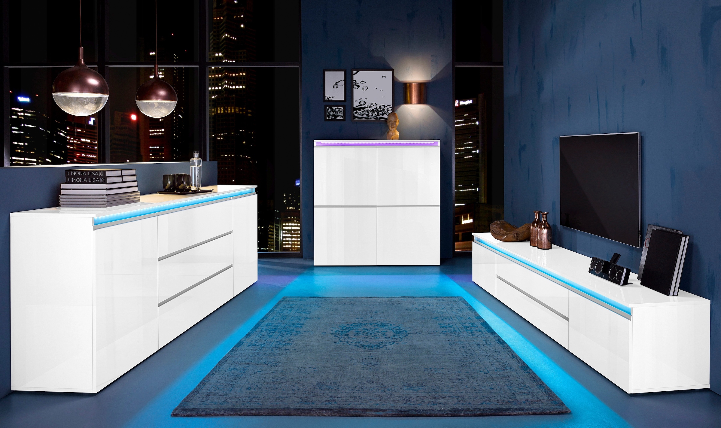 INOSIGN Sideboard »Magic, Kommode, Schrank, Kredenz«, mit 2 Türen und 3 Schubkästen Hochglanz lackiert (B/T/H) 240x40x80 cm