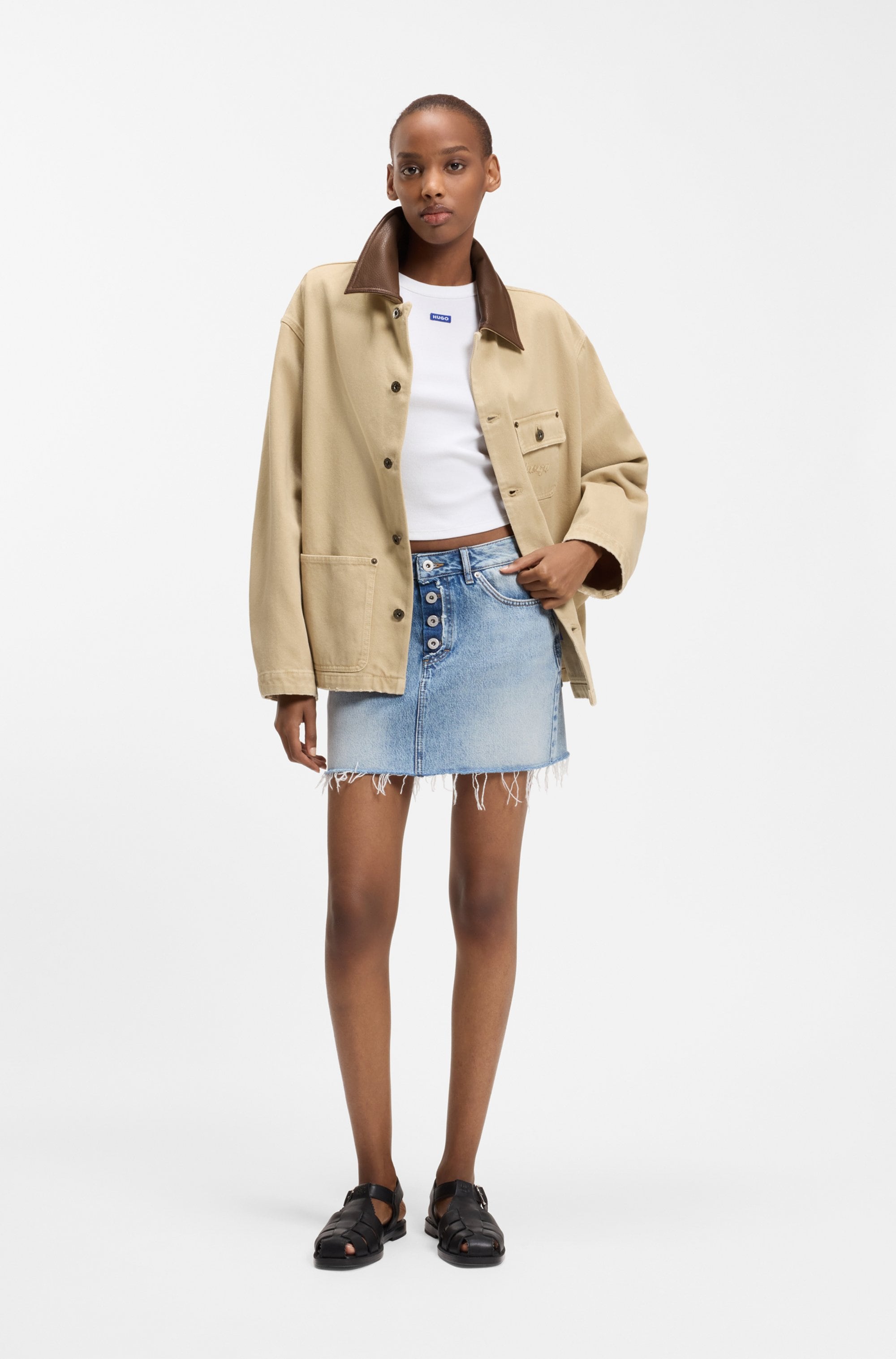 HUGO Blue Hemdjacke »Flimane« mit Kontrastkragen, oversize