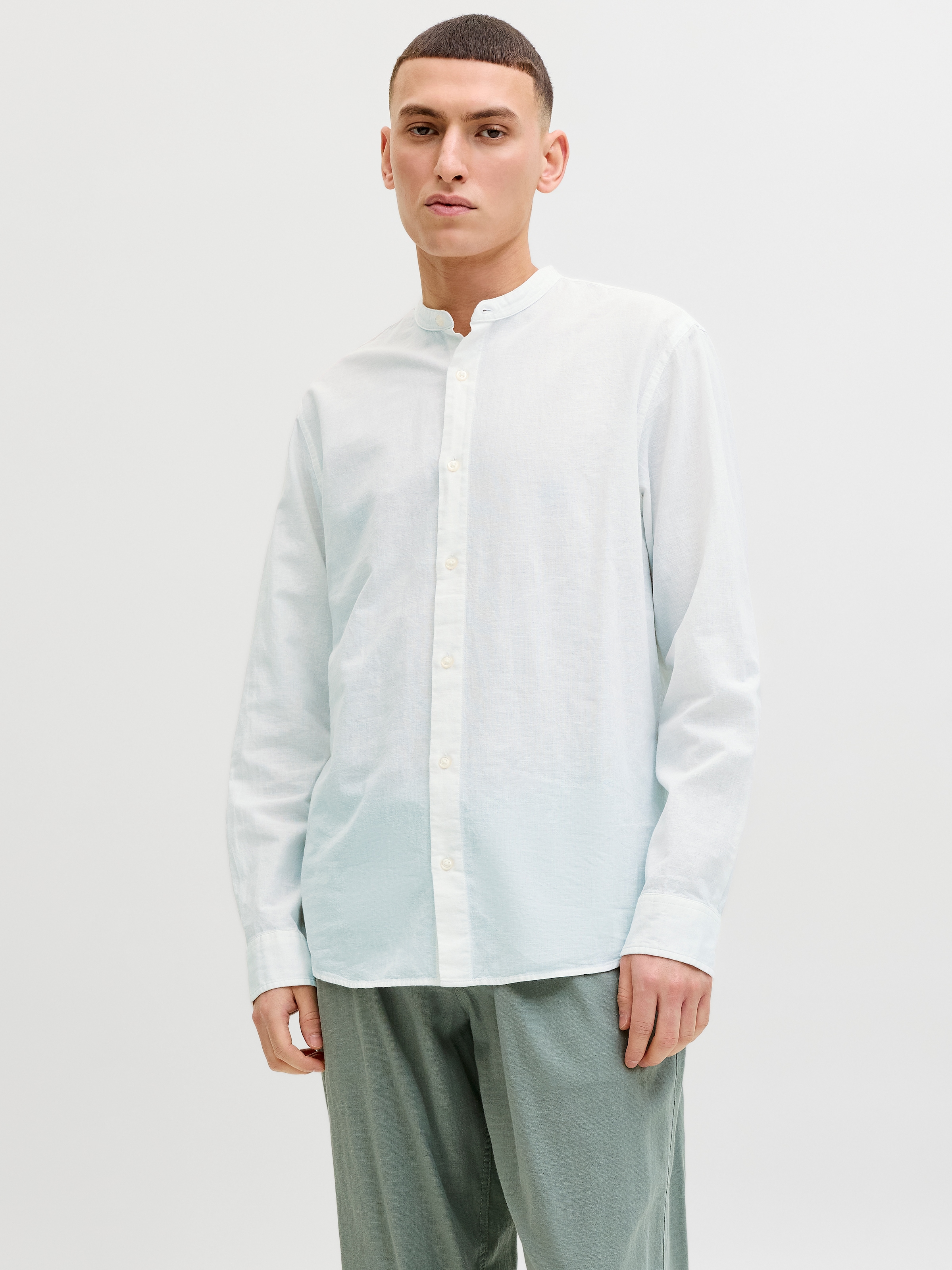 Jack & Jones Langarmhemd »JJEBREEZE LINEN BLEND BAND SHIRT L/S SN« mit Stehkragen