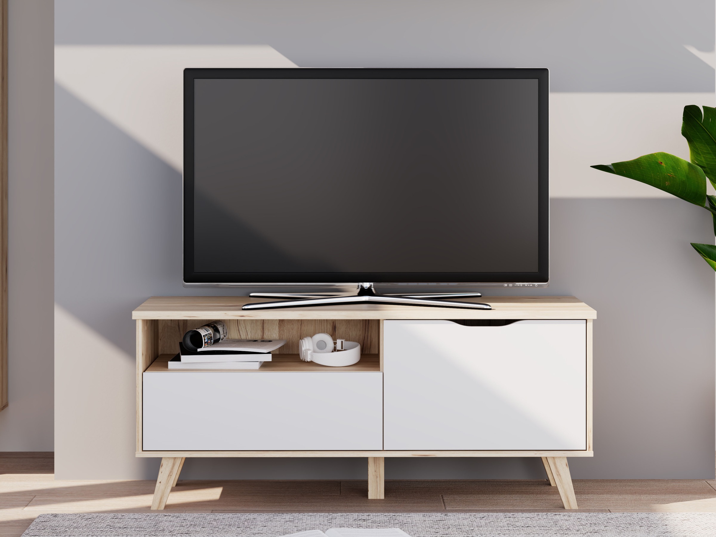 FORTE Lowboard »Vankka TV-Bank, TV-Board«, (B/H/T 124,4/54,3/41,7 cm), TV-Teil, ca. 125 cm breit, viel Stauraum, Echtholzbeine