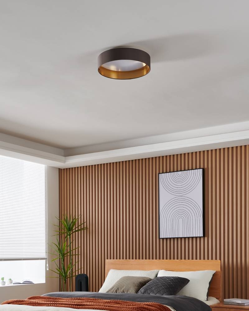 EGLO LED Deckenleuchte »Maserlo«, 1 flammig, Leuchtmittel LED-Modul | LED fest integriert, Stofflampe Maserlo2 Ø38 x H9 cm, LED-Platine, Textilschirm