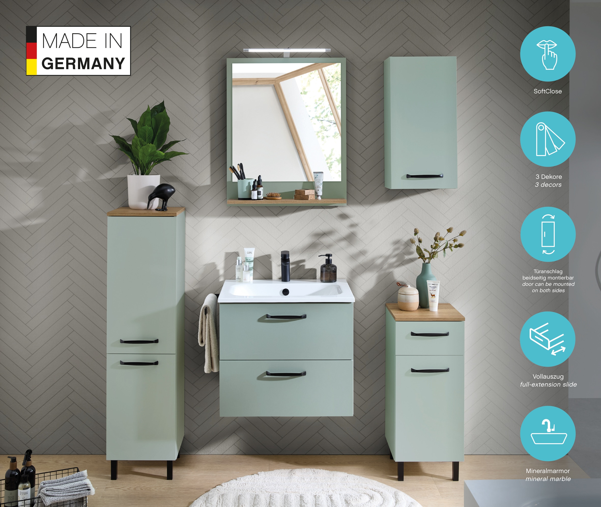 Saphir Midischrank »Quickset 500, Badschrank 32,4 cm breit, 2 Türen« 2 Einlegeböden, Badezimmer-Midischrank