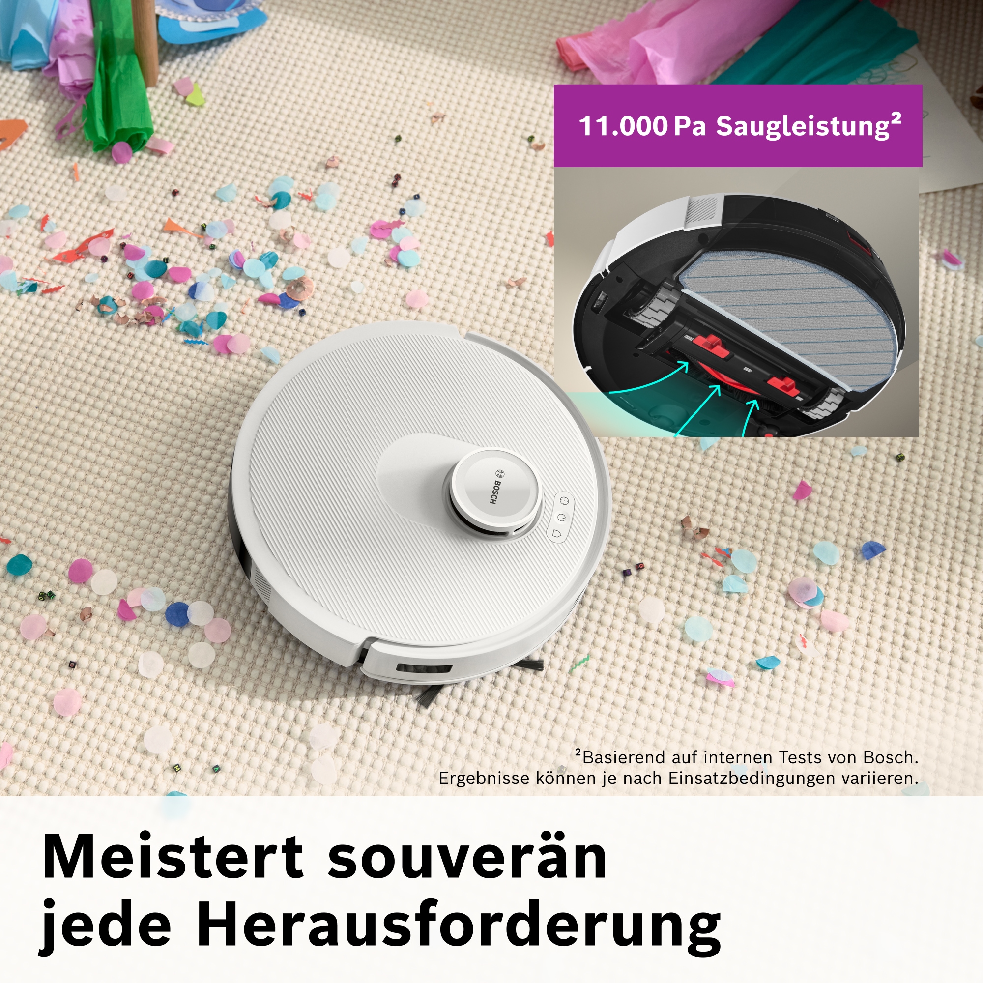 BOSCH Saugroboter »Spotless + BCRD1W, Saugroboter mit Wischfunktion, 11.000 Pa Saugkraft«, Trocken-Servicestation, Infrarot Navigation, Carbon Bürste