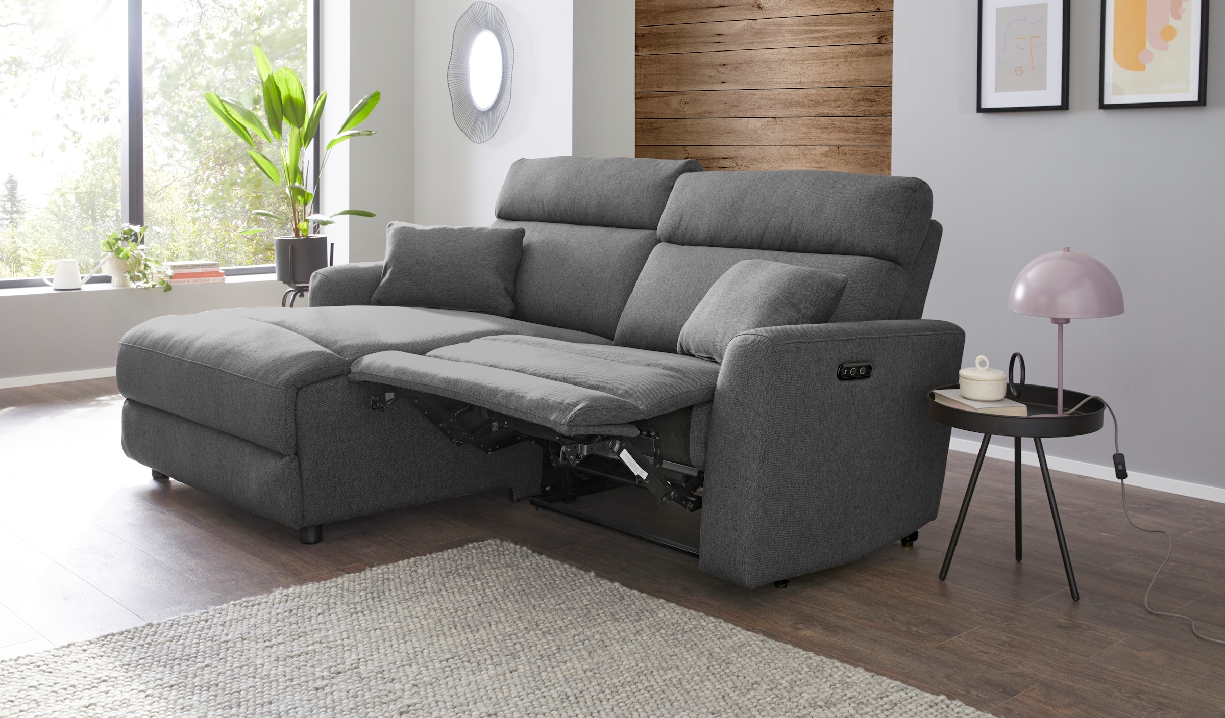 INOSIGN Ecksofa »JENNA, L-Form, 209cm, manuelle u. elektrische Funktion, mit USB A/C,«, Liegefunktion 105°-150°, Federkern, Struktur fein