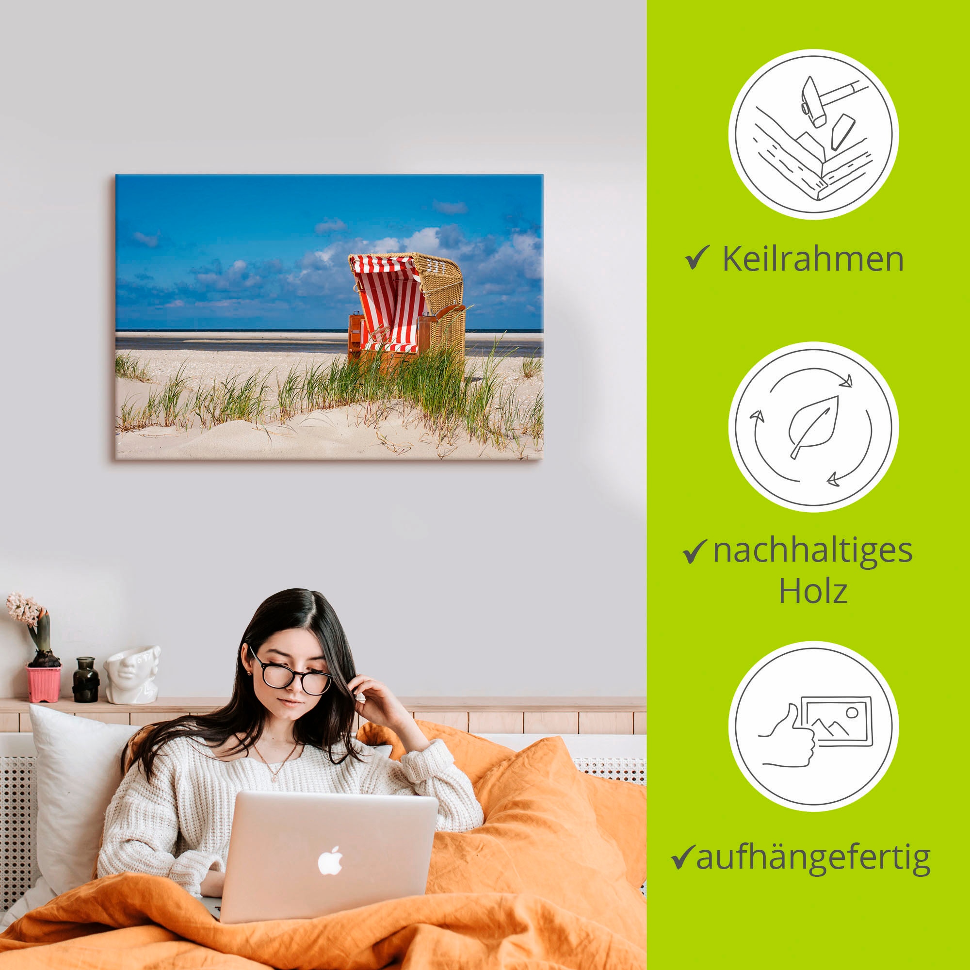 Artland Wandbild »Strandkorb 337« Strand 1 Stk. tlg. als Leinwandbild, Wandaufkleber in verschied. Größen