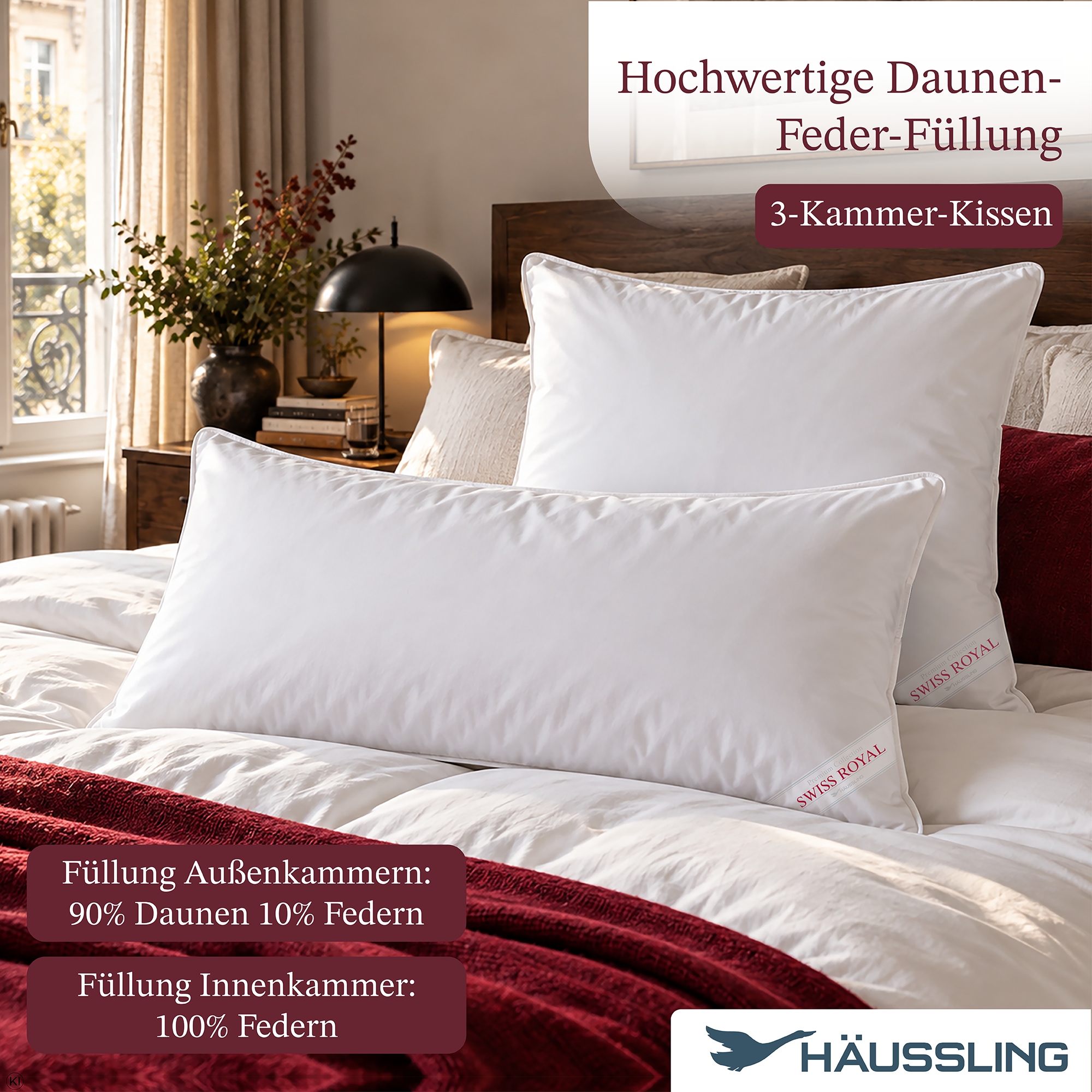 Haeussling Daunenbettdecke + Kopfkissen »Swiss Royal« Bettdecken-Set mit Kopfkissen, 135x200 oder 155x220 cm, Sommer, Winter