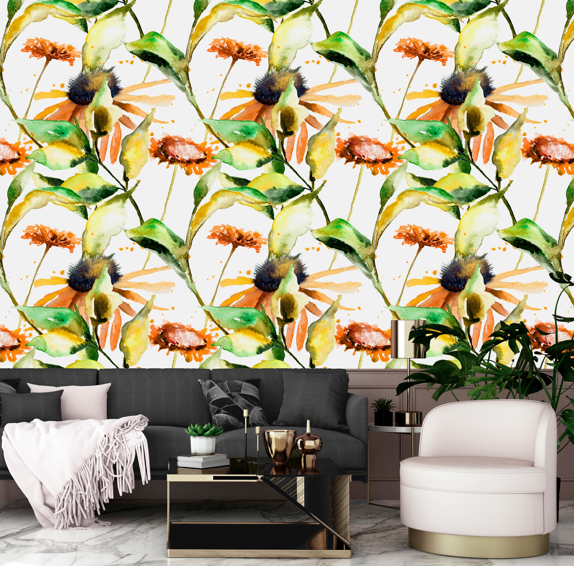 queence Vinyltapete »Mathilde«, bedruckt-Motiv-botanisch-floral-gemustert-natürlich, 90x250cm, selbstklebend, kinderleichte Anbringung, Sticker