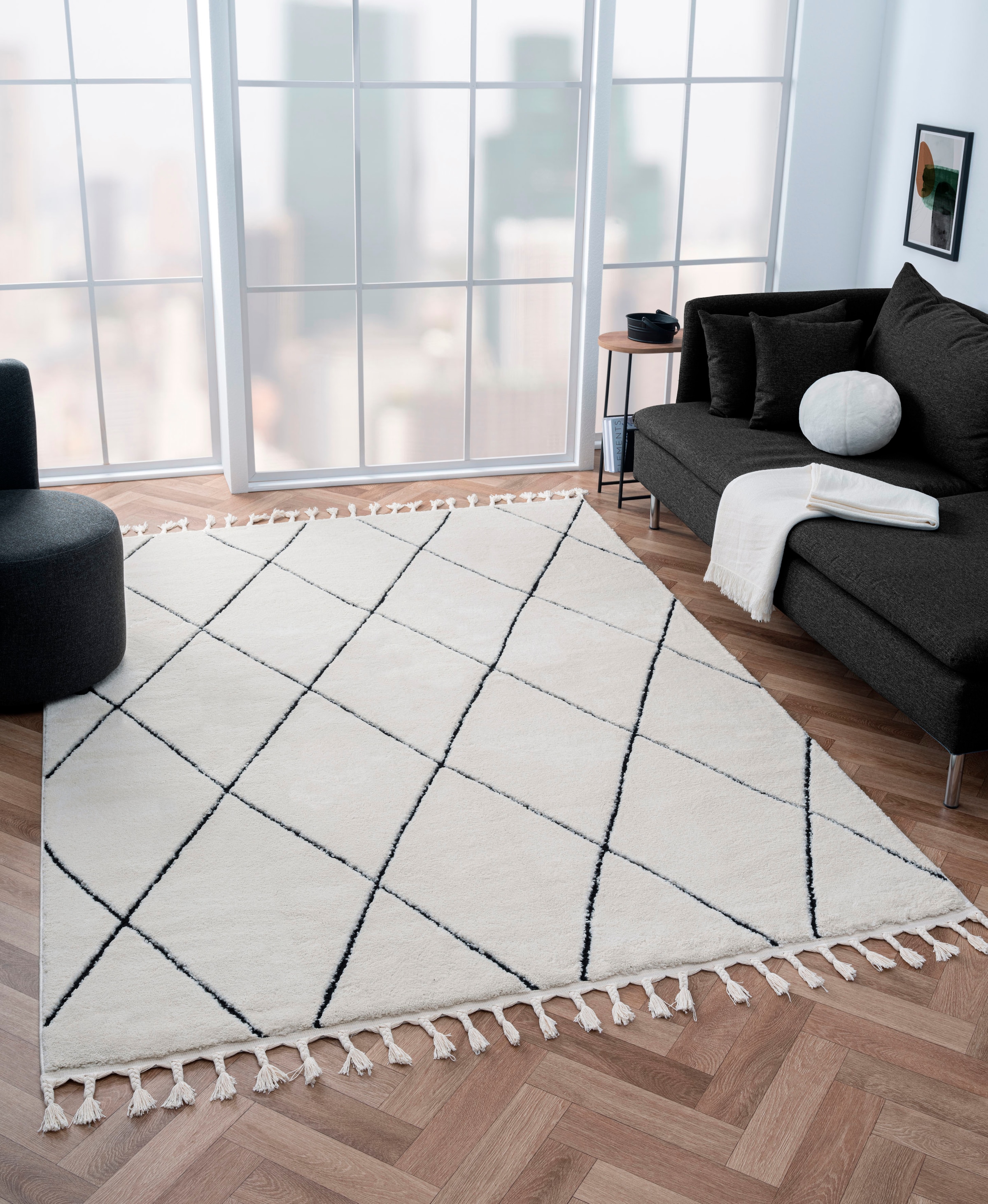 Myflair Möbel & Accessoires Hochflor-Teppich »Moroccan Diamond«, rechteckig, 24 mm Höhe, modern, marokkanisches Design, Rauten Muster, weich durch Hochflor