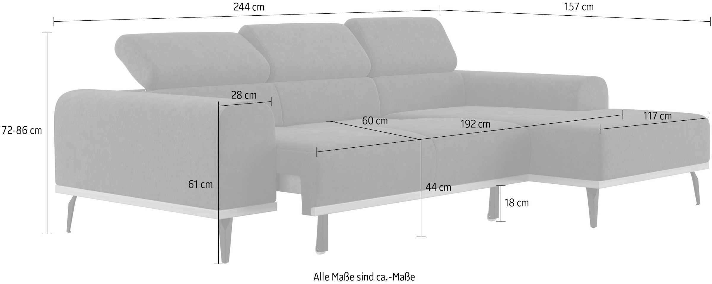 Places of Style Ecksofa »Carlo L-Form«, mit Kopfteilverstellung & Holz-Rahmenoptik, optional Relaxfunktion