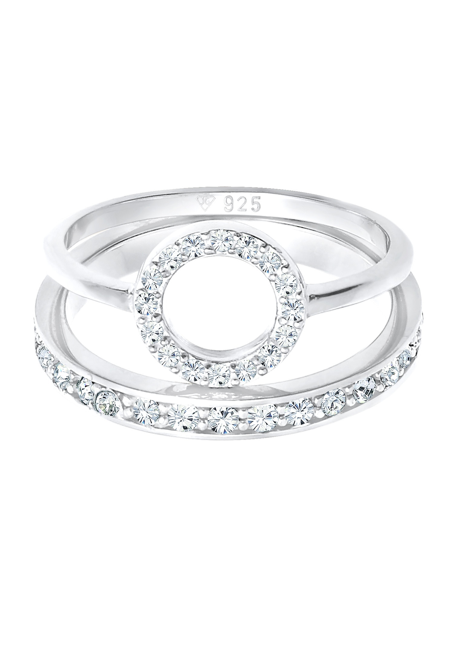 Elli Premium Ring-Set »Ring Memorie Kreis Geo Kristalle 2er Set 925 Silber«