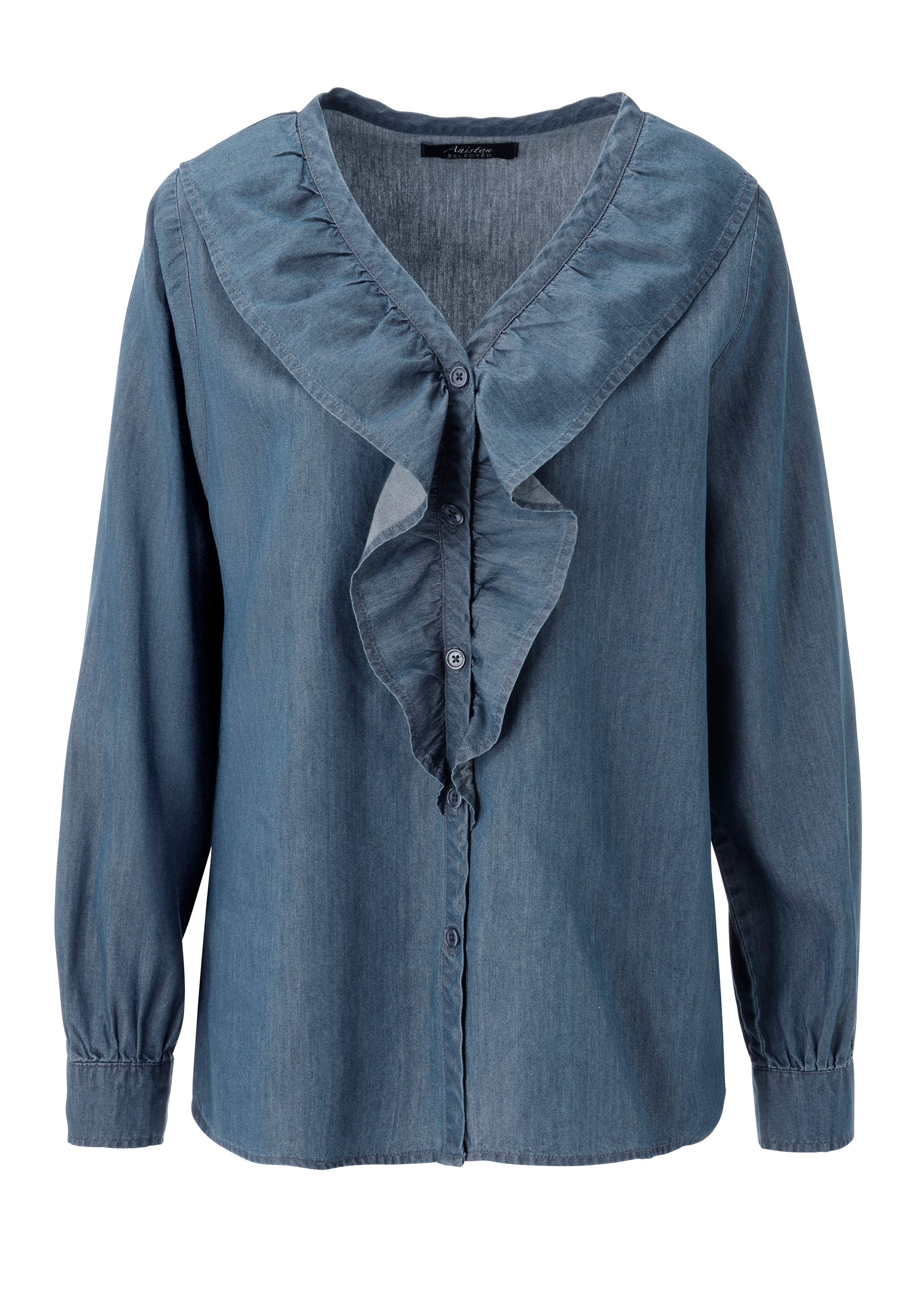 Aniston SELECTED Jeansbluse mit Volants am streckenden V-Ausschnitt - NEUE KOLLEKTION