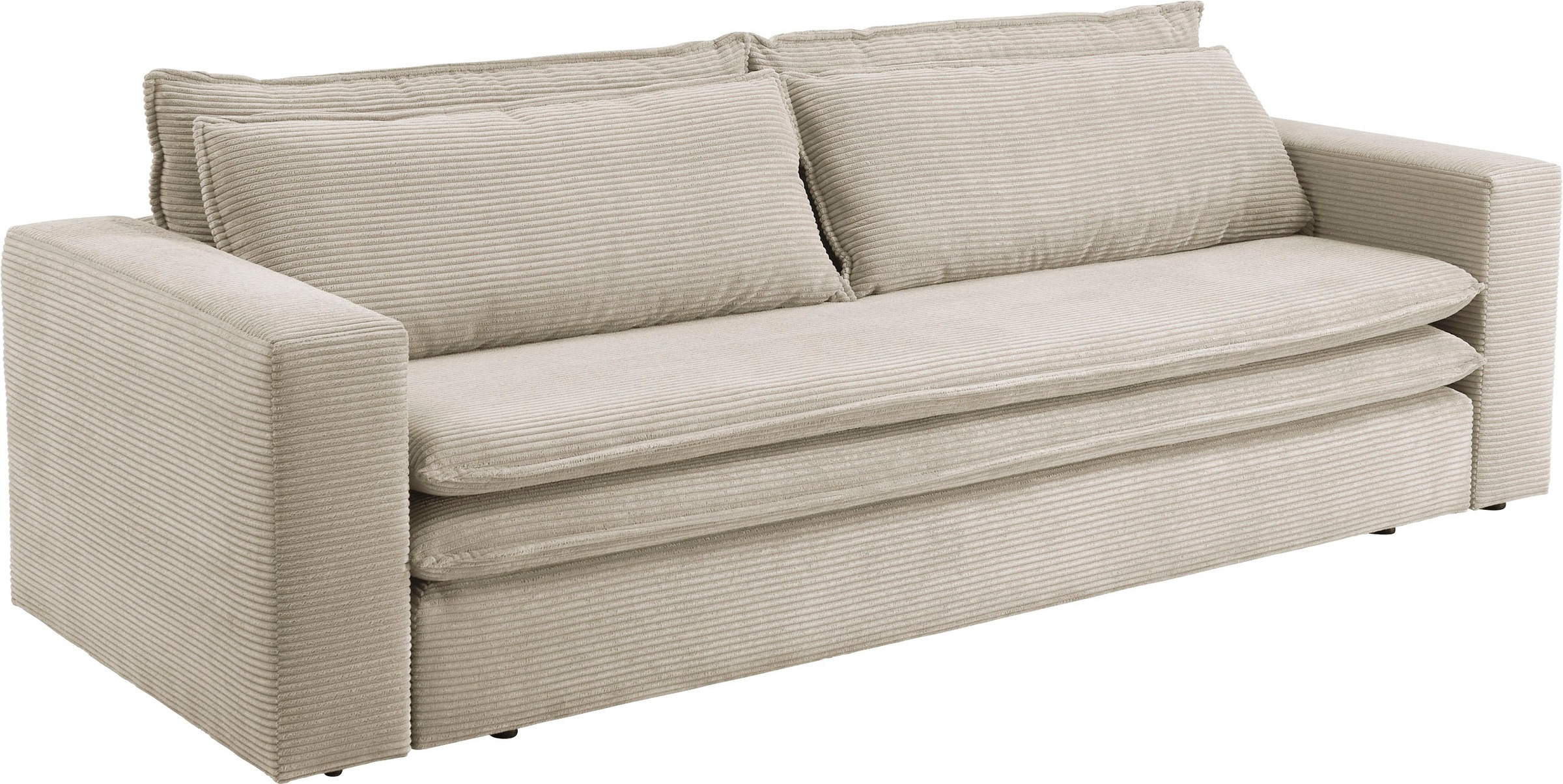 Places of Style 3-Sitzer »PIAGGE«, Cord-Bezug - mit Bettfunktion und Bettkasten, mit praktischem Topper