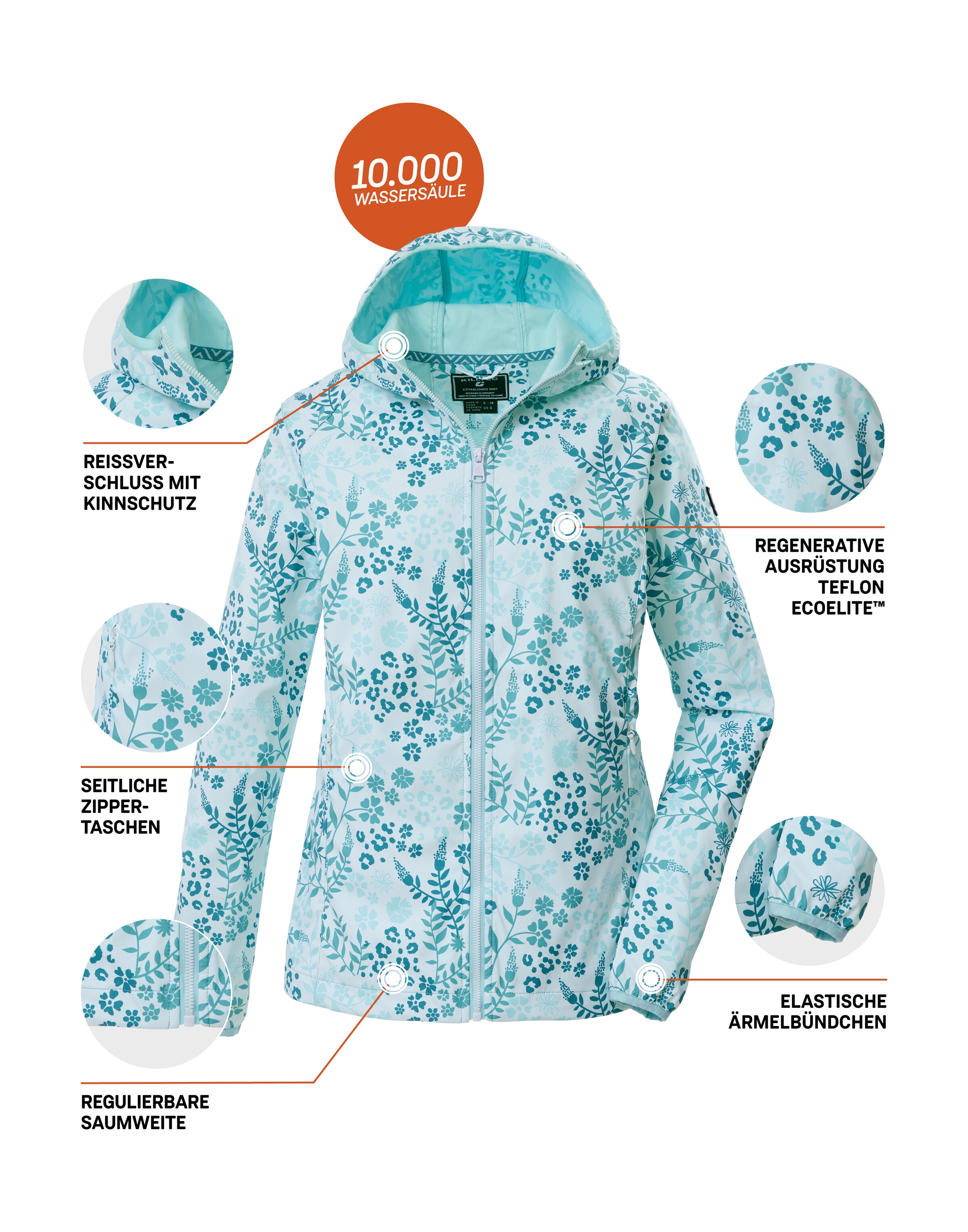 Killtec Softshelljacke »KOS 14 WMN SFTSHLL JCKT AOP« Wasserabweisende, atmungsaktive Softshelljacke mit Kapuze