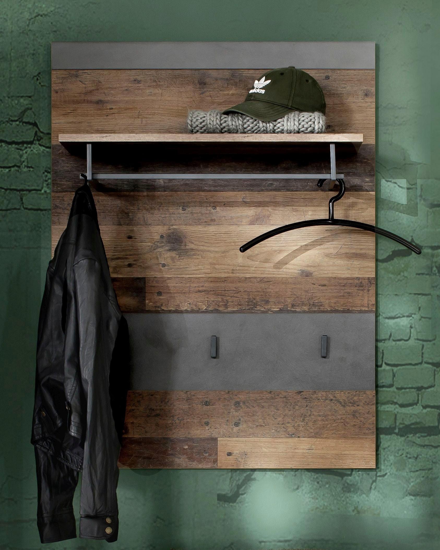 INOSIGN Garderobenpaneel »Ilana«, Wandpaneel im Industrial Style mit Haken, Kleiderstange und Hutablage