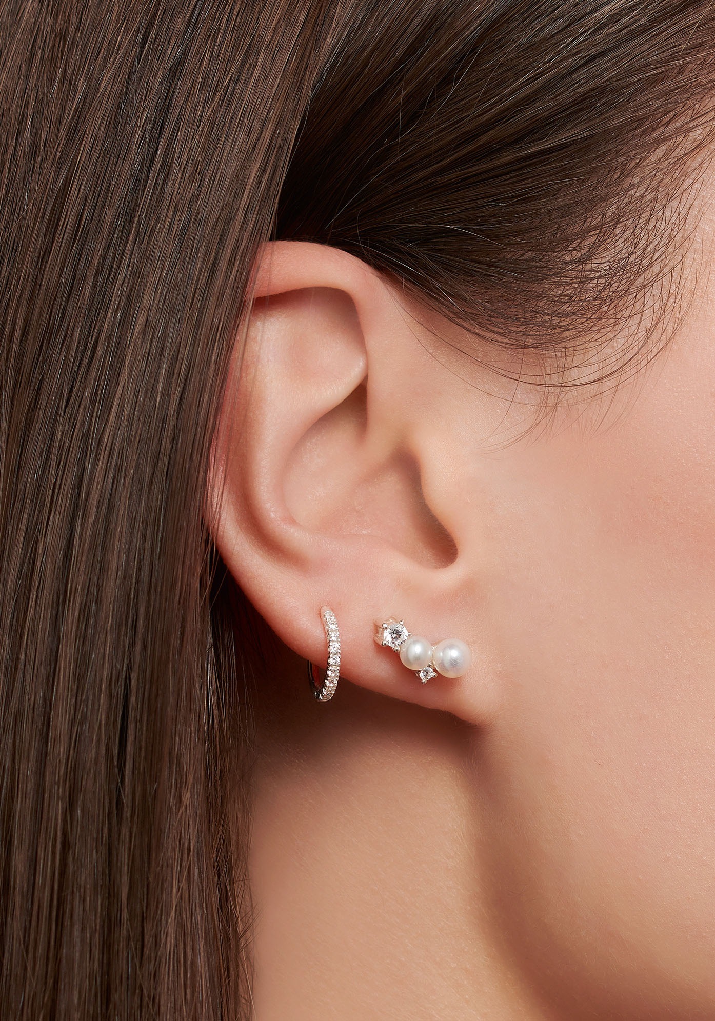 THOMAS SABO Paar Ohrhaken »Ear Climber Perlen mit Steinen« mit Zirkonia (synth.) - mit Süßwasserzuchtperle