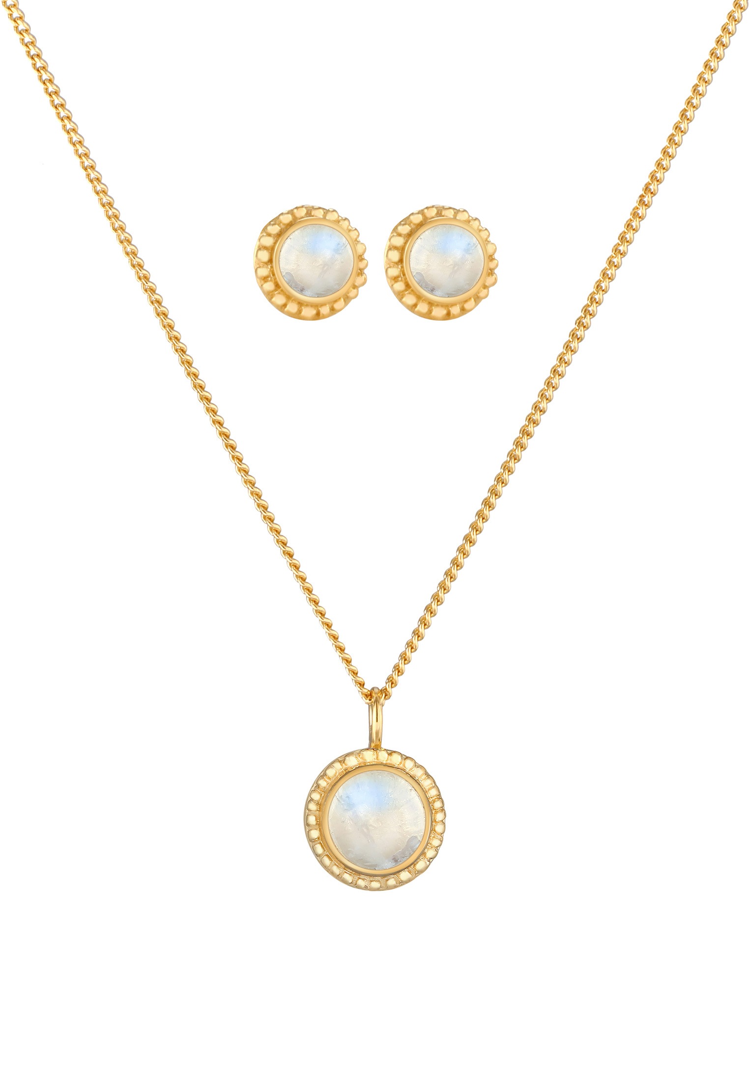 Elli Premium Ohrring und Ketten Set »Schmuckset Mondstein Rund Blüte Boho 925 Sterling Silber« ()