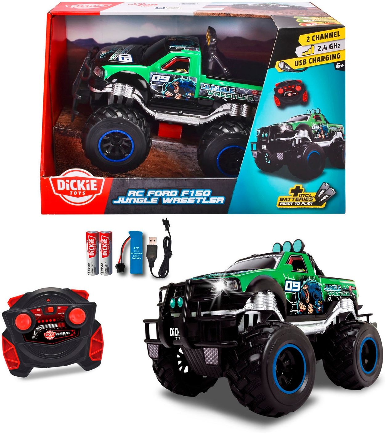 Dickie Toys RC-Monstertruck »RC Jungle Wrestler Ford F150, RTR«, mit Licht