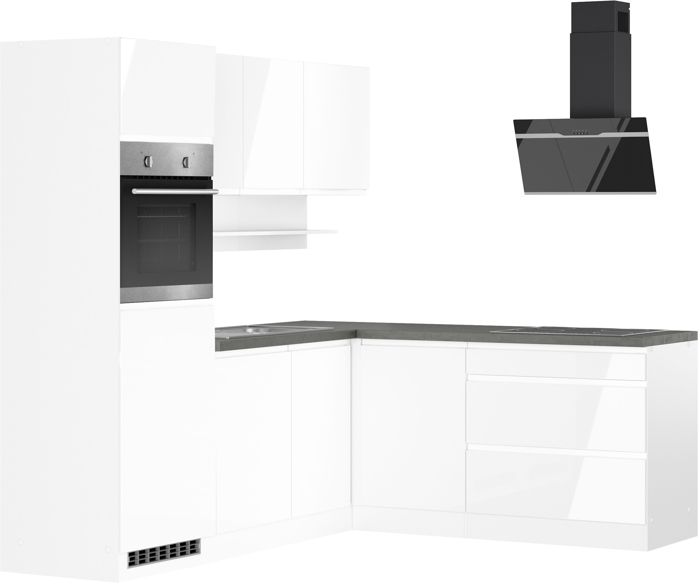KOCHSTATION »KS-Virginia,neu in verbesserter Ausführung« Arbeitsplatte 38 mm stark, Stauraum, Softclose,  Stellbreite 230/190 cm, Soft-Close, ohne E-Geräte