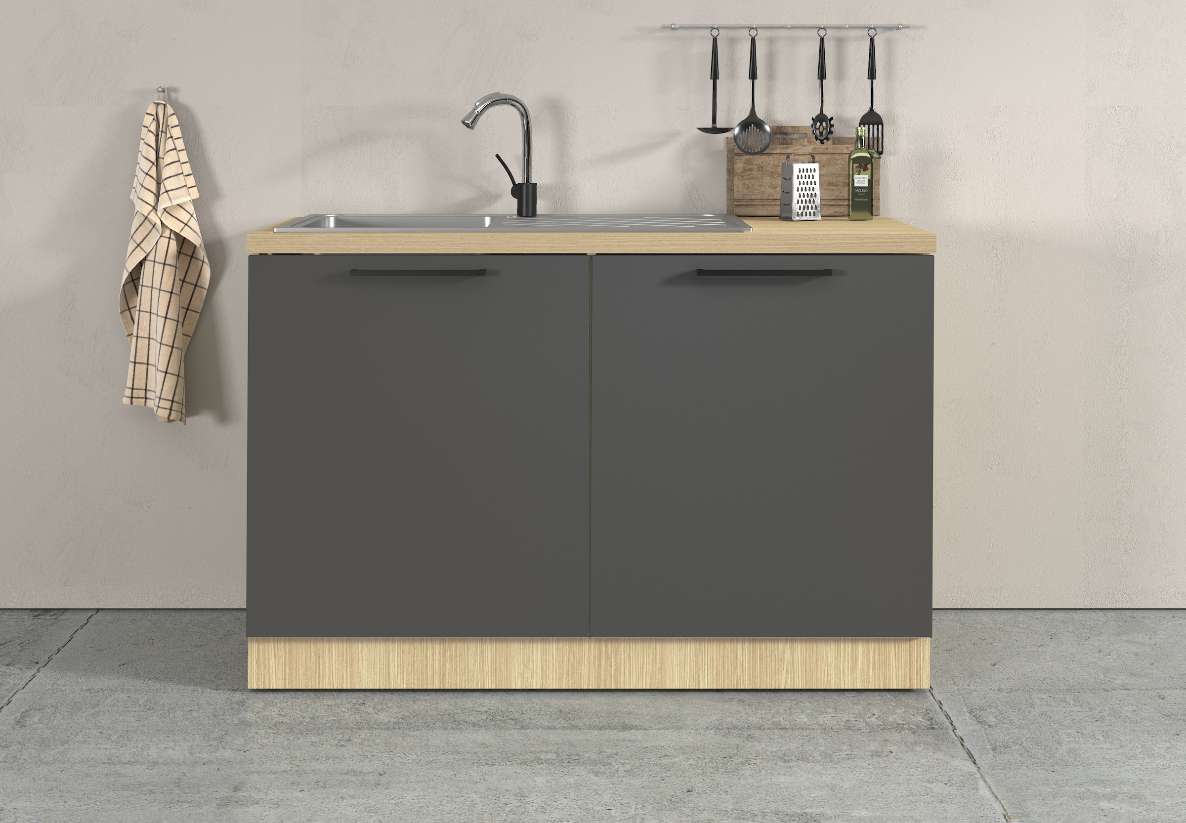 KOCHSTATION Spülenschrank »Luna, Unterschrank für Spüle, Küchenspülenschrank, Made in  Italy« B/T/H: 120×60×85 cm, inklusive Einbauspüle und Siphon