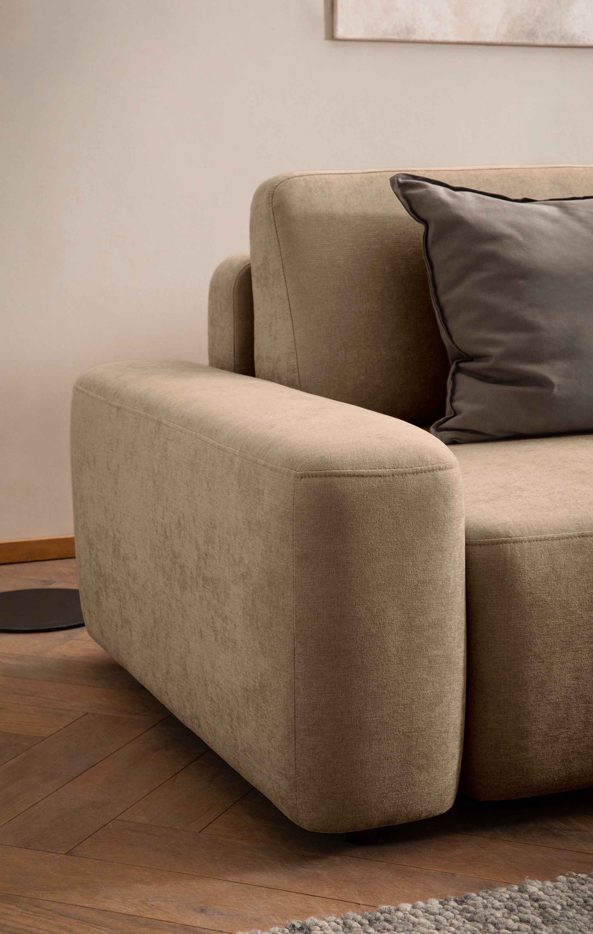 INOSIGN 3-Sitzer »TORGE (257cm), Sofa,Schlafsofa in Cord, Samtvelours, Struktur fein«, rundes Design, Schlaffunktion u. Bettkasten, Liegefläche: 135/200 cm