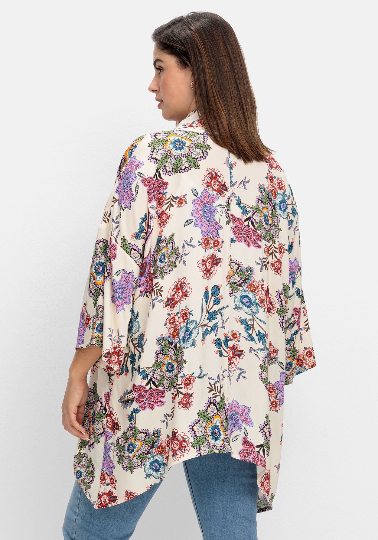 Sheego Longbluse »Blusenjacke im Kimono-Stil, mit Blumendruck«