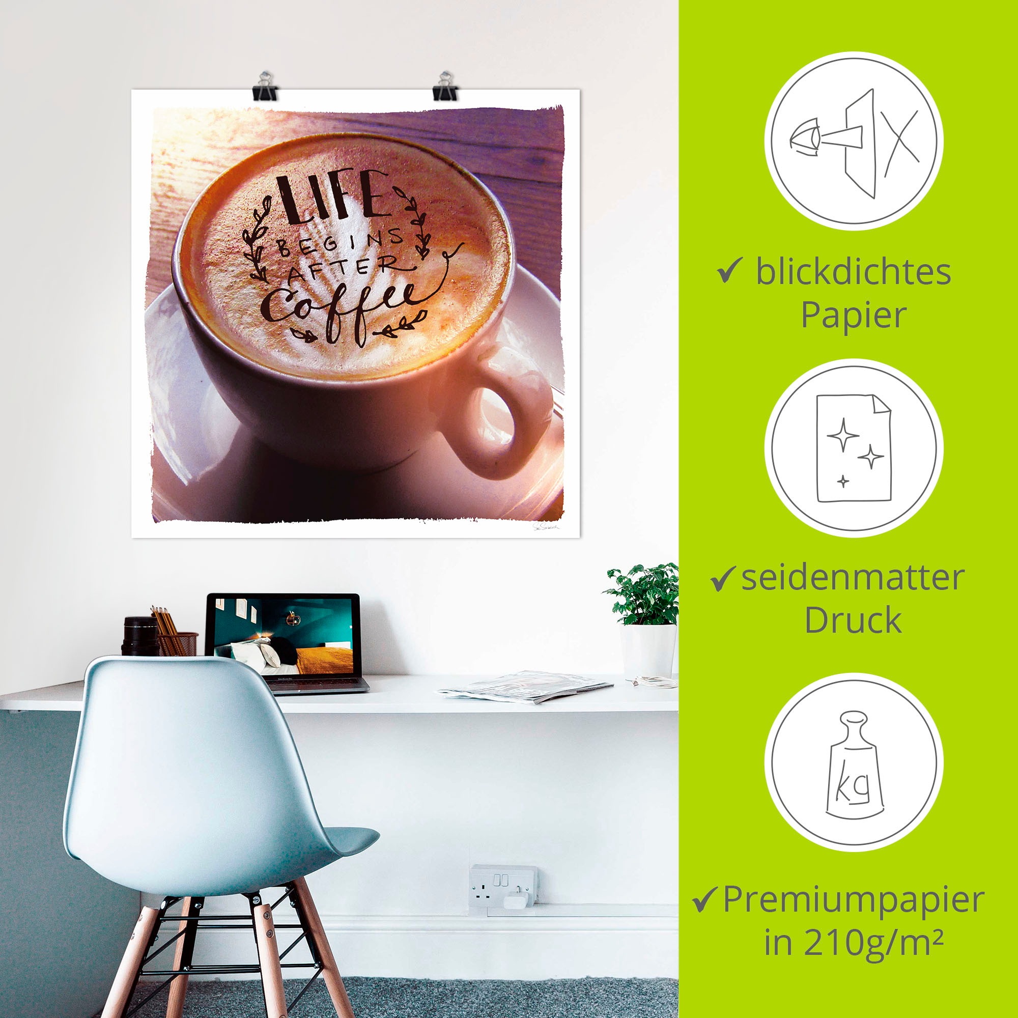 Artland Wandbild »Das Leben beginnt nach dem Kaffee« Getränke 1 Stk. tlg. als Leinwandbild, Poster in verschied. Größen