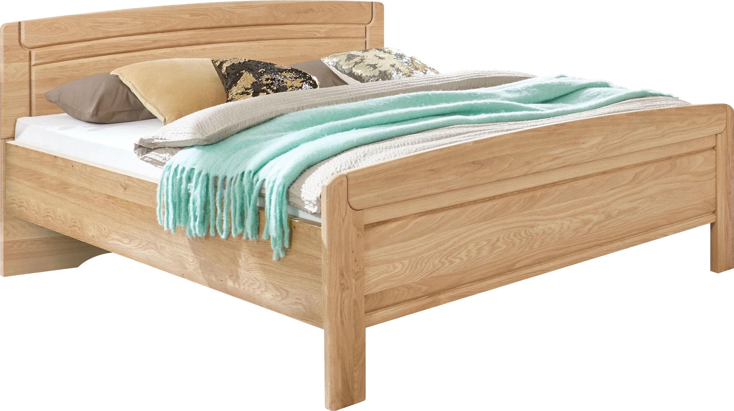 WIEMANN Holzbett »Kiruna, Bettgestell, Bettrahmen, teilmassiv Eiche«, (4-fache Liegehöhenverstellung, MADE IN GERMANY), Kopf- und Fußteil aus Massivholz, verschiedene Größen, in Komforthöhe