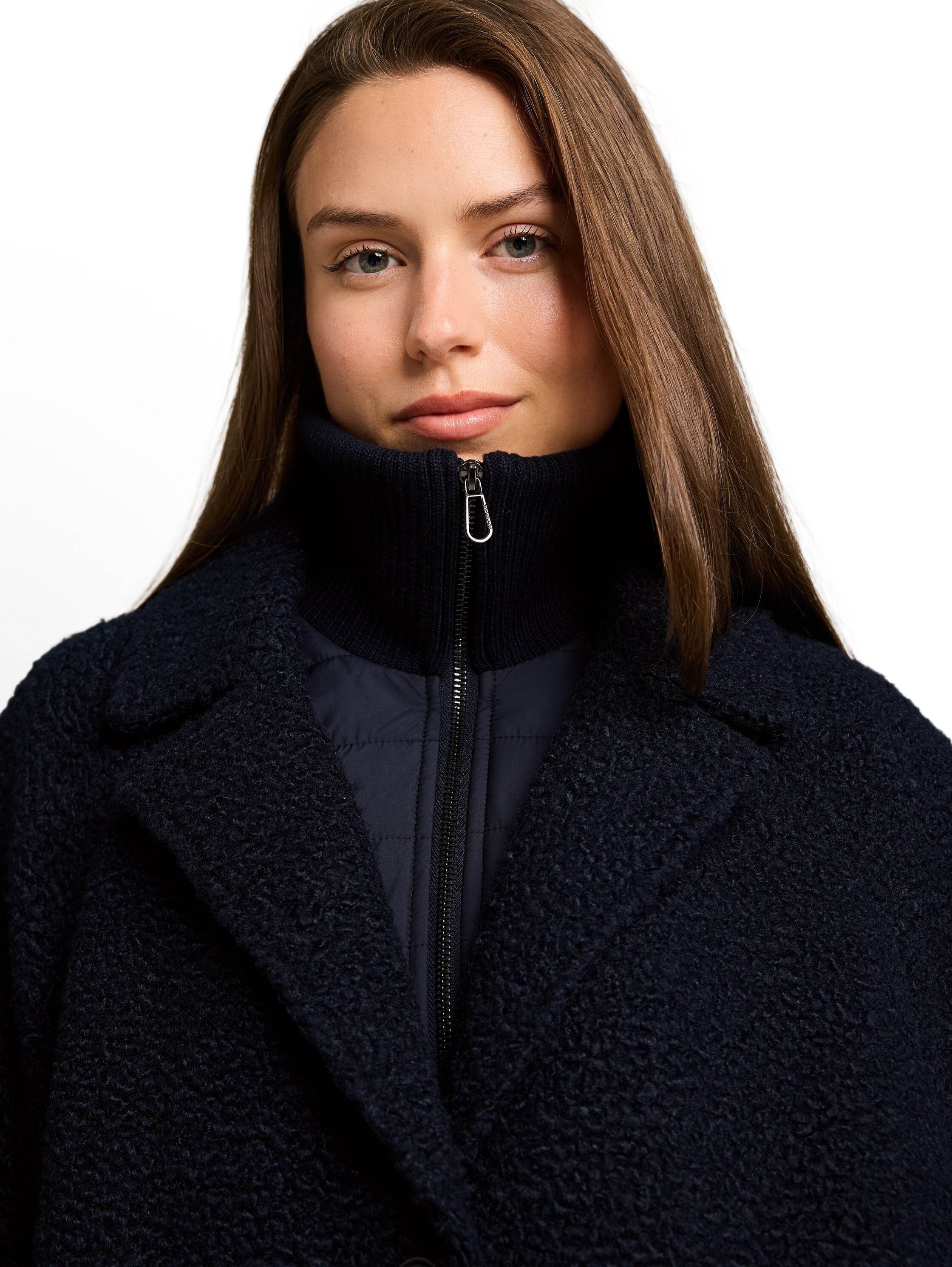 TOM TAILOR Fellimitatjacke »Regular« ohne Kapuze mit Reverskragen und Stehkragen-Inlay  und Knopfleiste