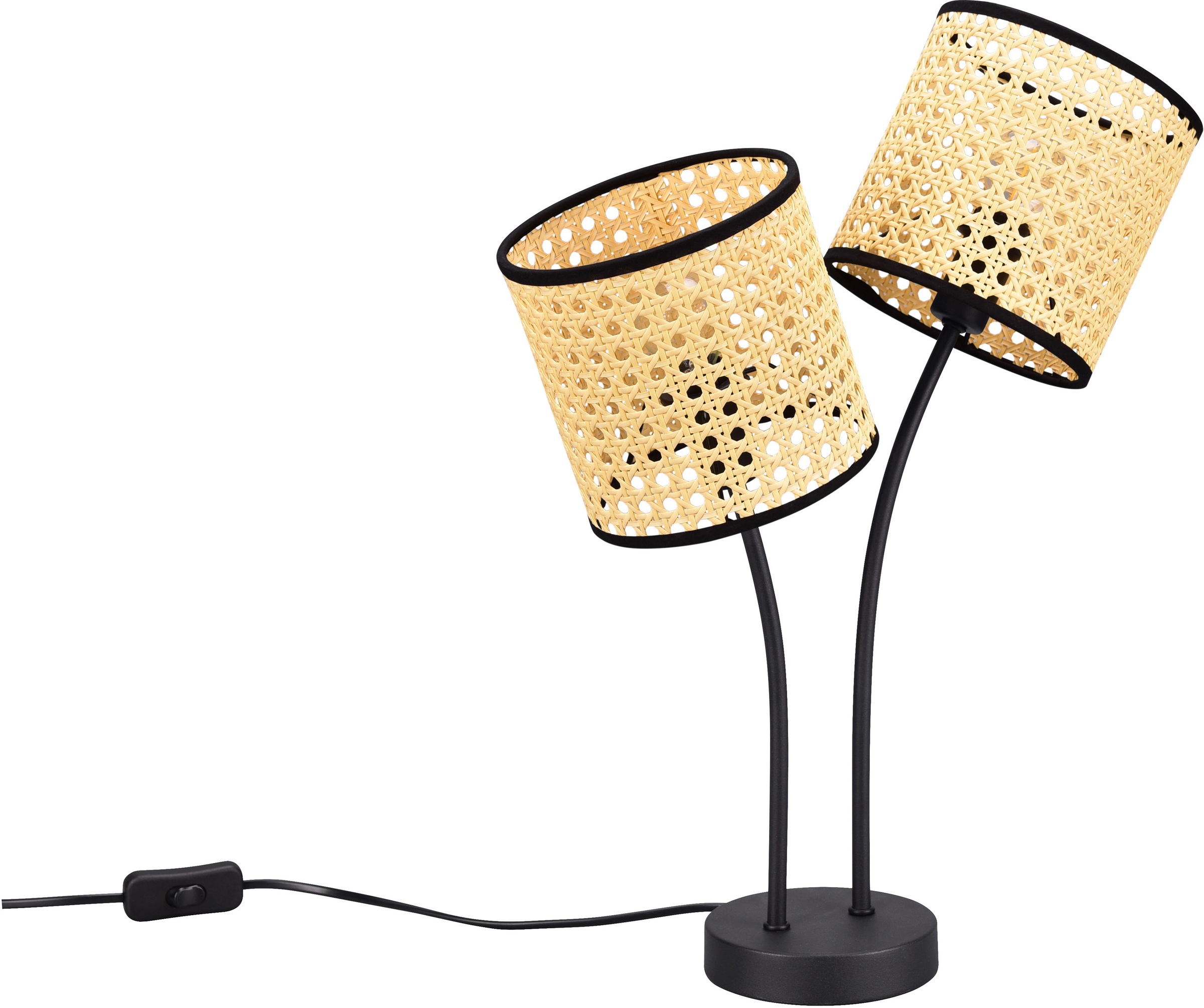Leonique Tischleuchte »Jules«, 2 flammig, Leuchtmittel E14 | ohne Leuchtmittel, 2-flammige Tischlampe mit Wiener Geflecht, Ø 15cm, Schnurschalter