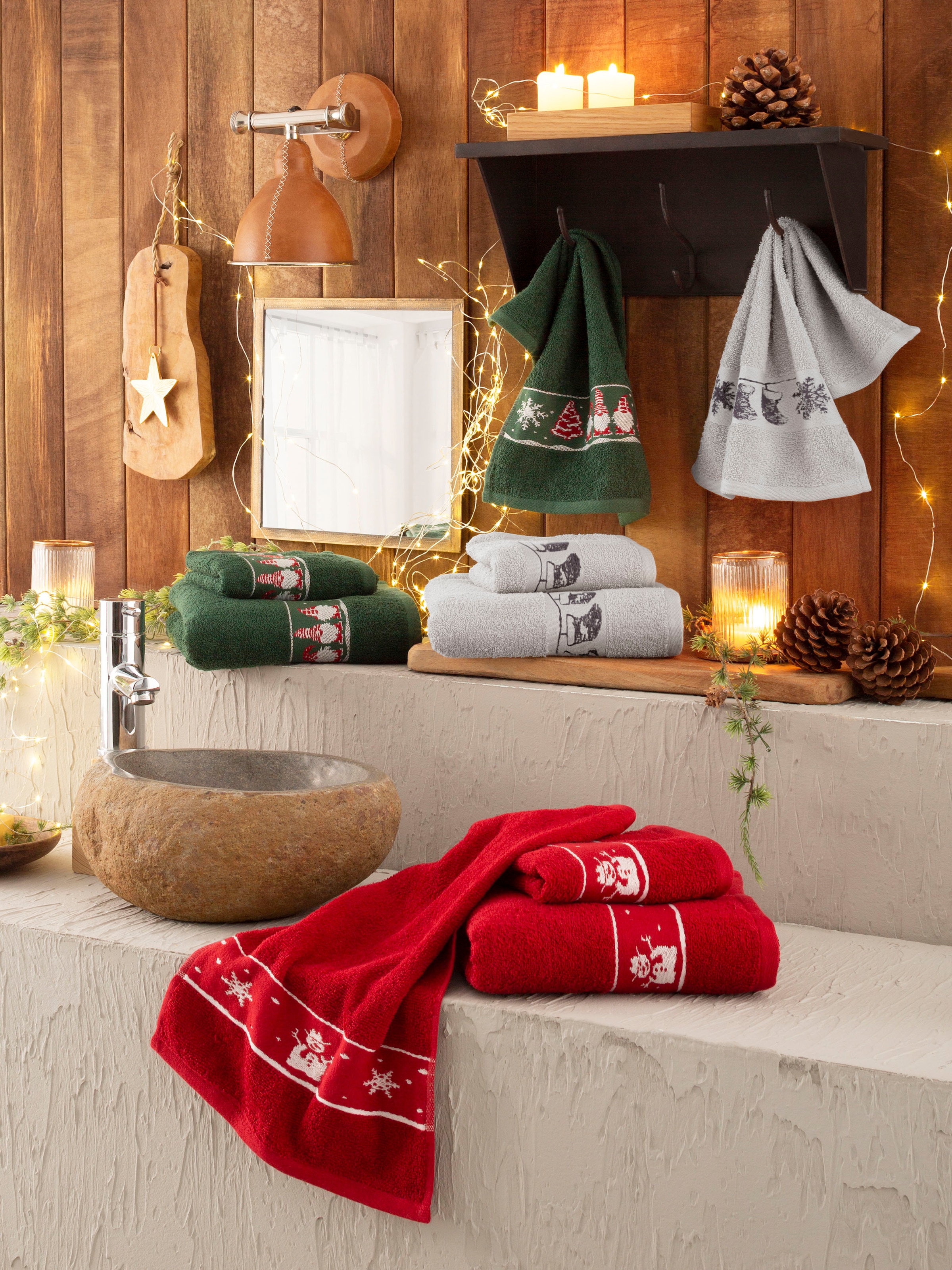 Set Handtuchset, Set, Baumwolle & my »Weihnachten«, Handtuch Sternen Walkfrottee, 100% weihnachtliches home Bordüre, tlg., 3 mit