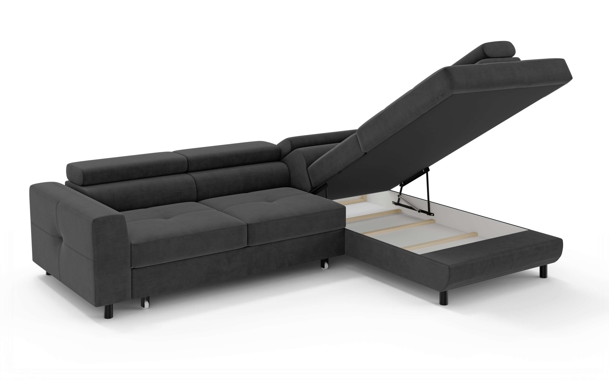 OTTO home Ecksofa »AADEN Schlafsofa mit verstellbaren Kopfstützen, B/T/H: 254/199/90 cm«, mit Bettfunktion und Bettkasten, Ottomane rechts/links bestellbar
