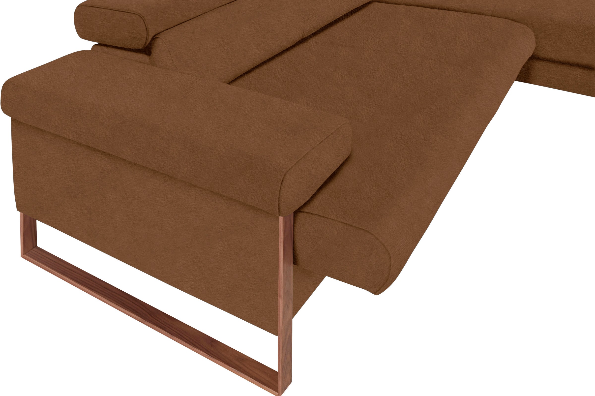 W.SCHILLIG Ecksofa »finn, Designsofa mit tollem Sitzkomfort, bequem, L-Form«, German Design Award 2016, Fußgestell Nussbaum natur, Breite 281 cm
