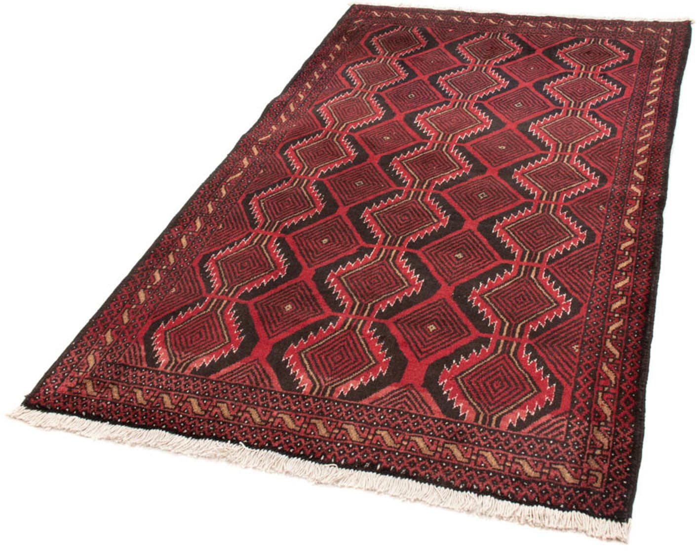 Hochflor-Läufer »Belutsch Durchgemustert Rosso 184 x 103 cm«, rechteckig, Handgeknüpft