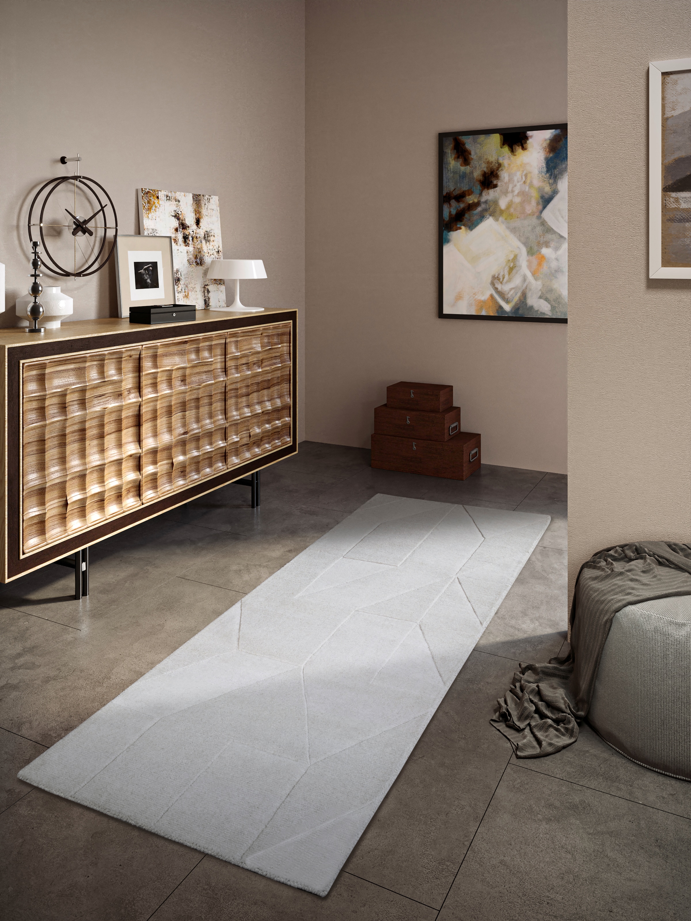Villeroy & Boch Wollteppich »Ursule«, rechteckig, 10 mm Höhe, Läufer, handgewebt, Wolle, Natur, Wohnzimmer, Geometrie, Boho