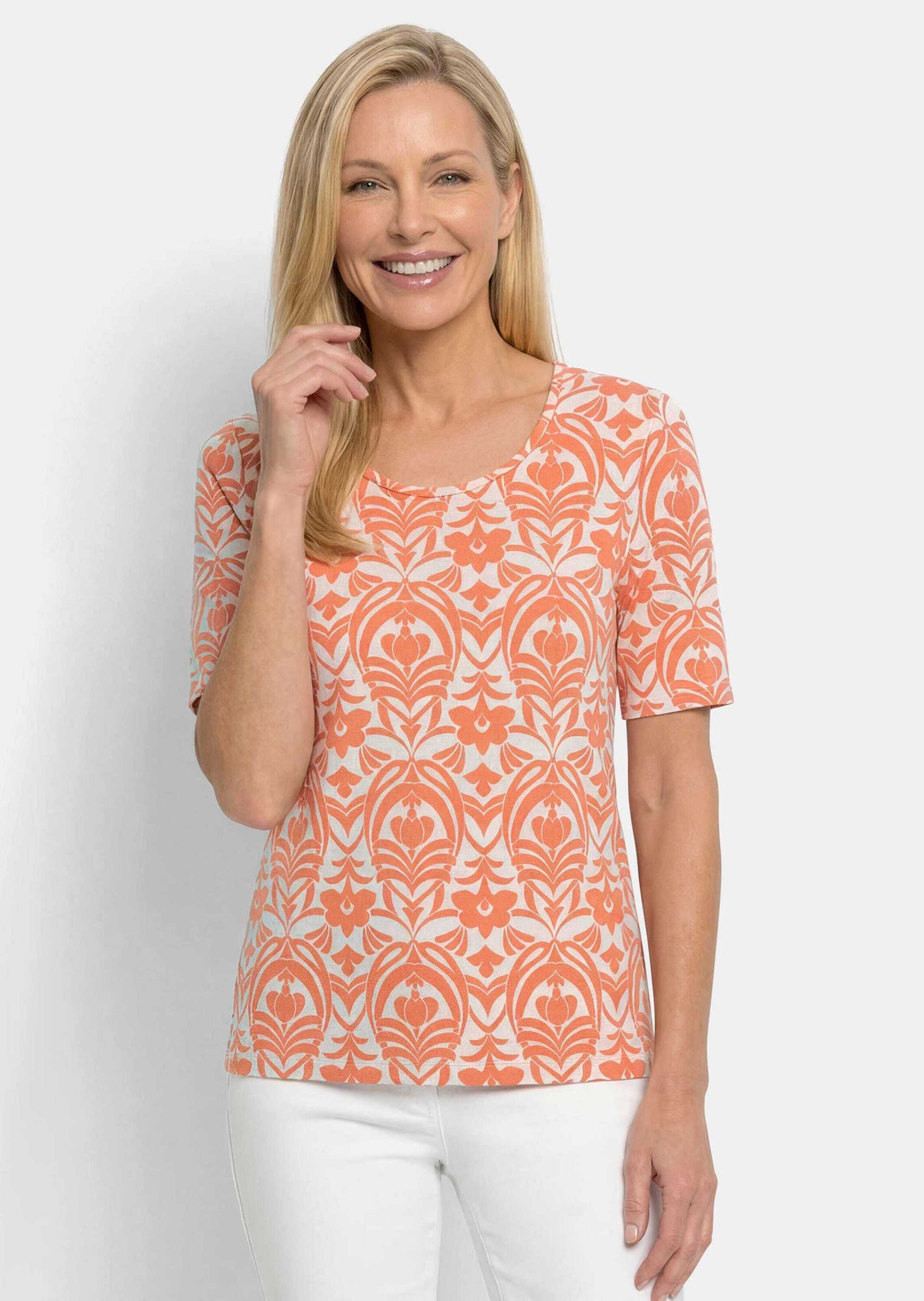 GOLDNER Kurzarmshirt »Viskoseshirt mit femininem Ornamentmuster« stretchbequemer Viskosejersey