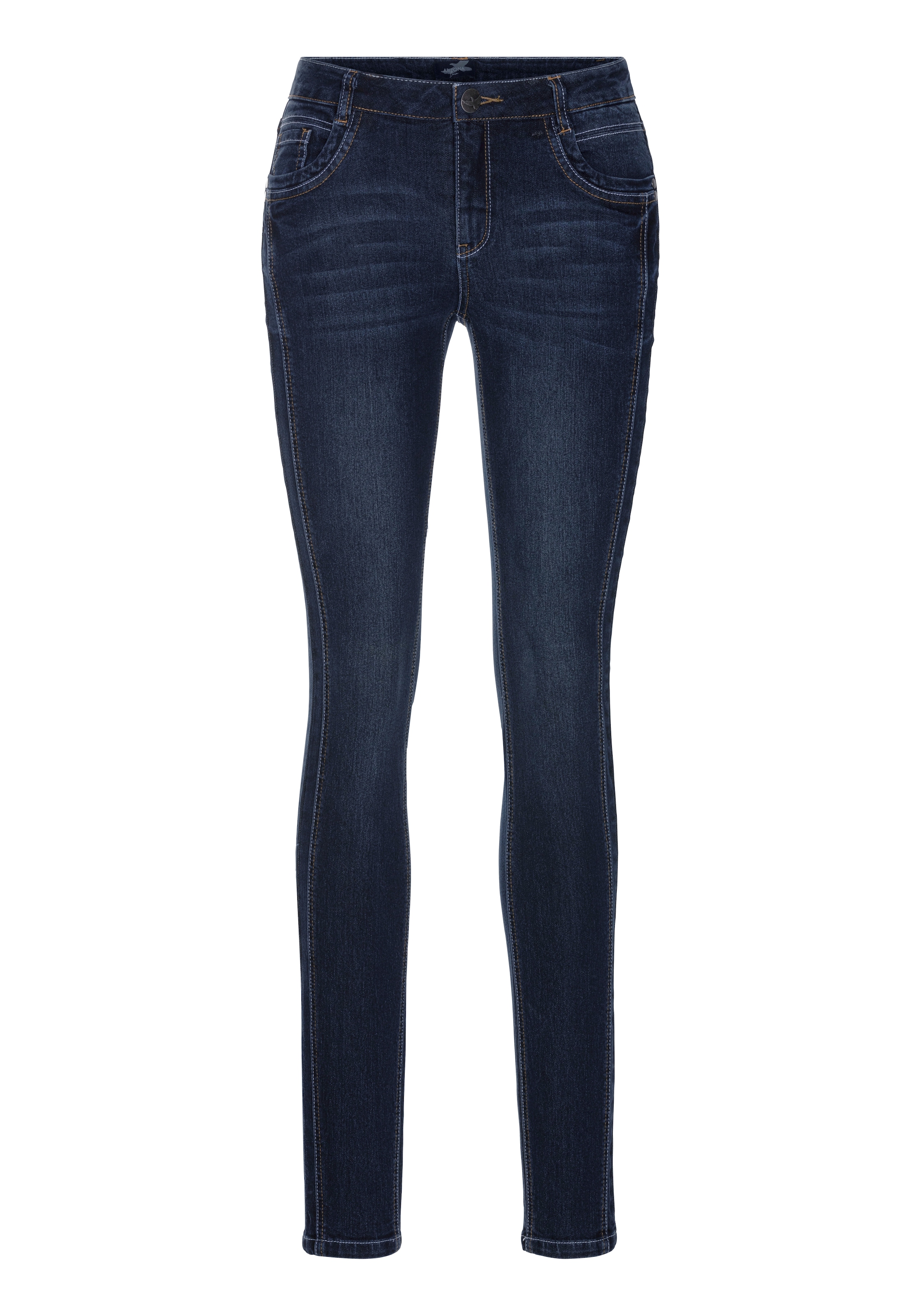 Arizona Röhrenjeans, normale Leibhöhe, kontrastfarbene Details, Used-Waschung