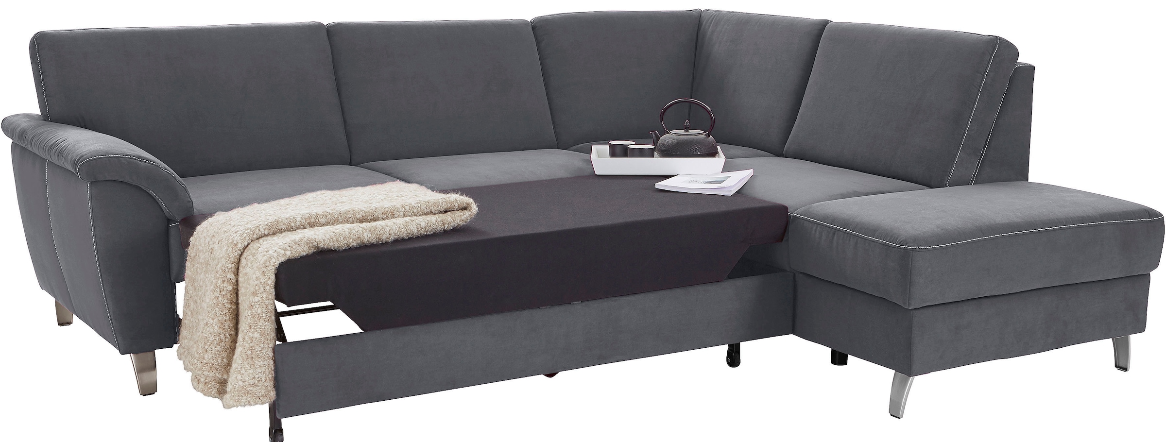 sit&more Ecksofa »Texel L-Form«, mit Federkern, wahlweise mit Bettfunktion und Bettkasten