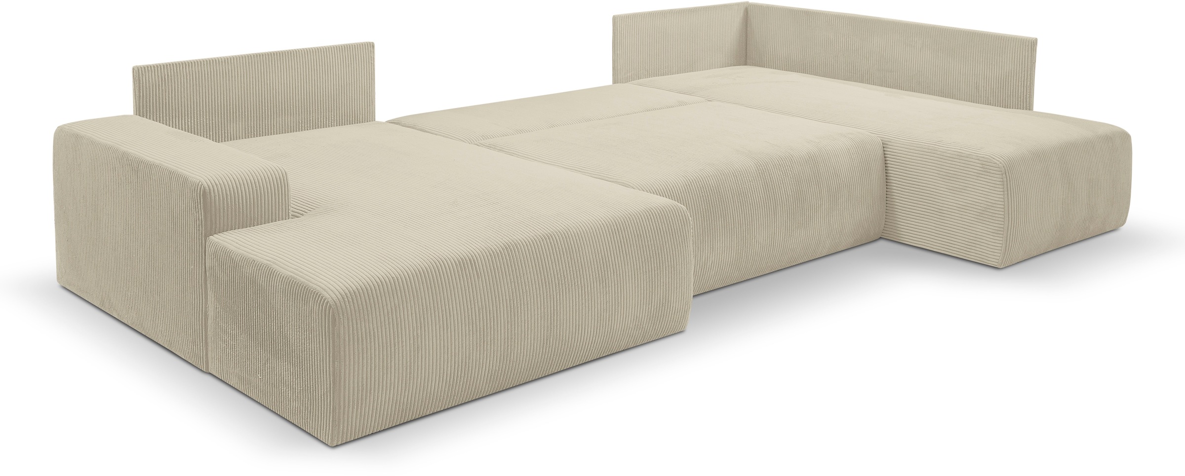 WERK2 Wohnlandschaft »Rotterdam-U, U-Form, in kuschelweichem Cord oder Breitcord«, Design Sofa mit Schlaffunktion & Bettkasten, Cord, Natur