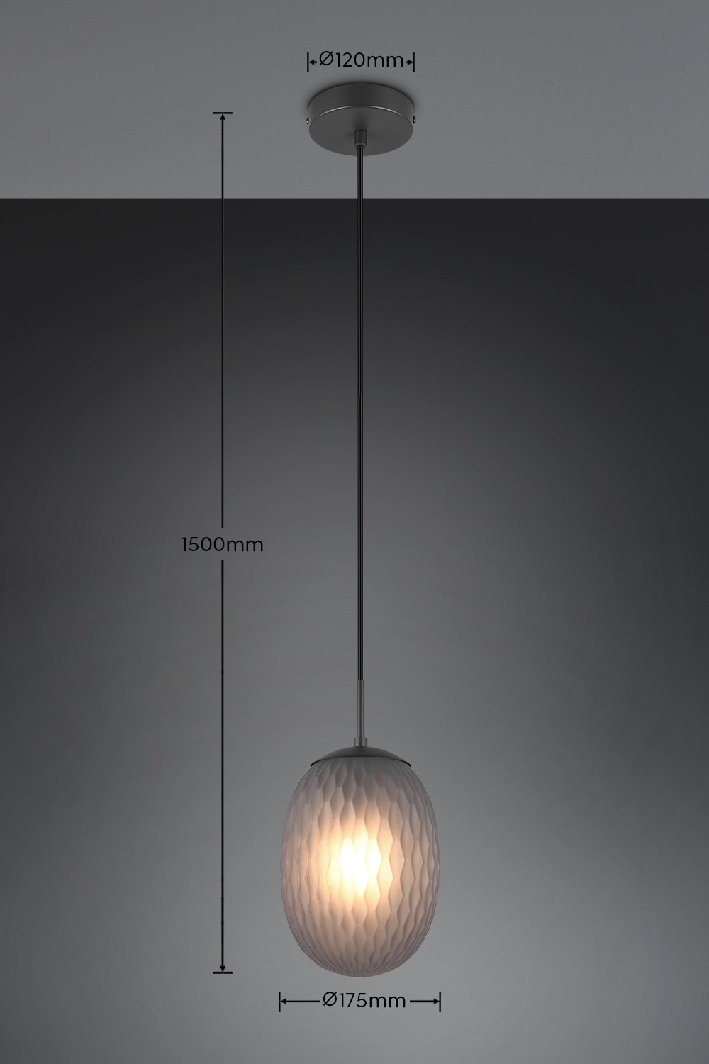 TRIO Leuchten Pendelleuchte »FACETTE, Hängeleuchte mit facettiertem Glasschirm in rauchgrau Ø 18cm« E27 1 Stk. warmweiß - kaltweiß exkl. Leuchtmittel E27 max 25W, Höhe einstellbar max 150cm