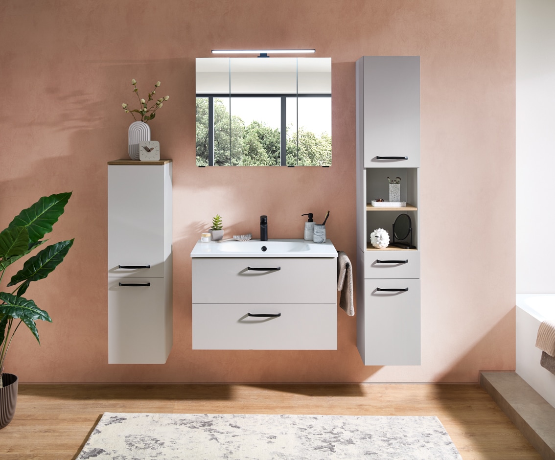 Saphir Badezimmerspiegelschrank »Quickset 500, 3 Türen, 80cm breit, LED-Aufsatzleuchte« inkl. Schalter und Steckdose